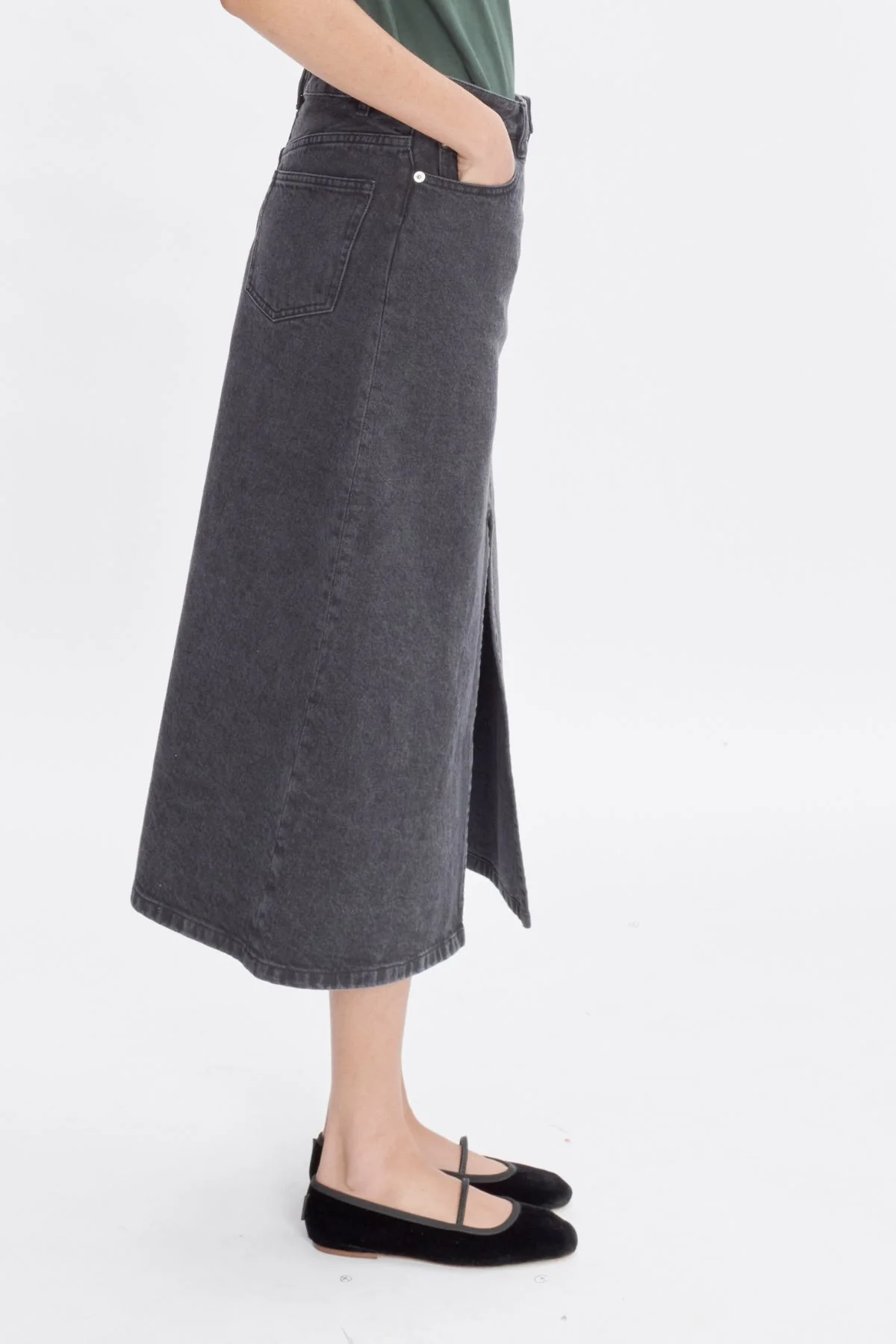 A.P.C. Tennessee Denim Midi Skirt - Washed Black - Image 3