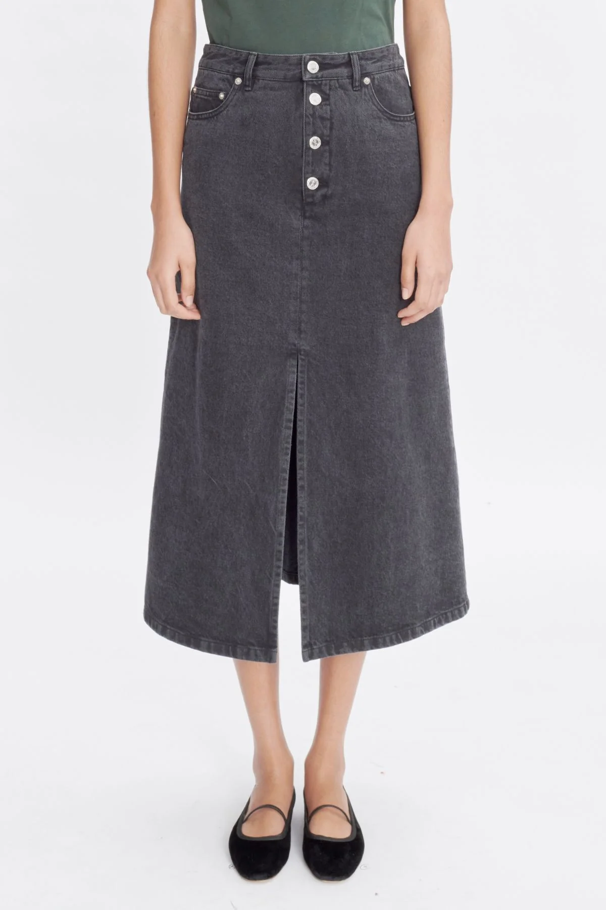 A.P.C. Tennessee Denim Midi Skirt - Washed Black - Image 4