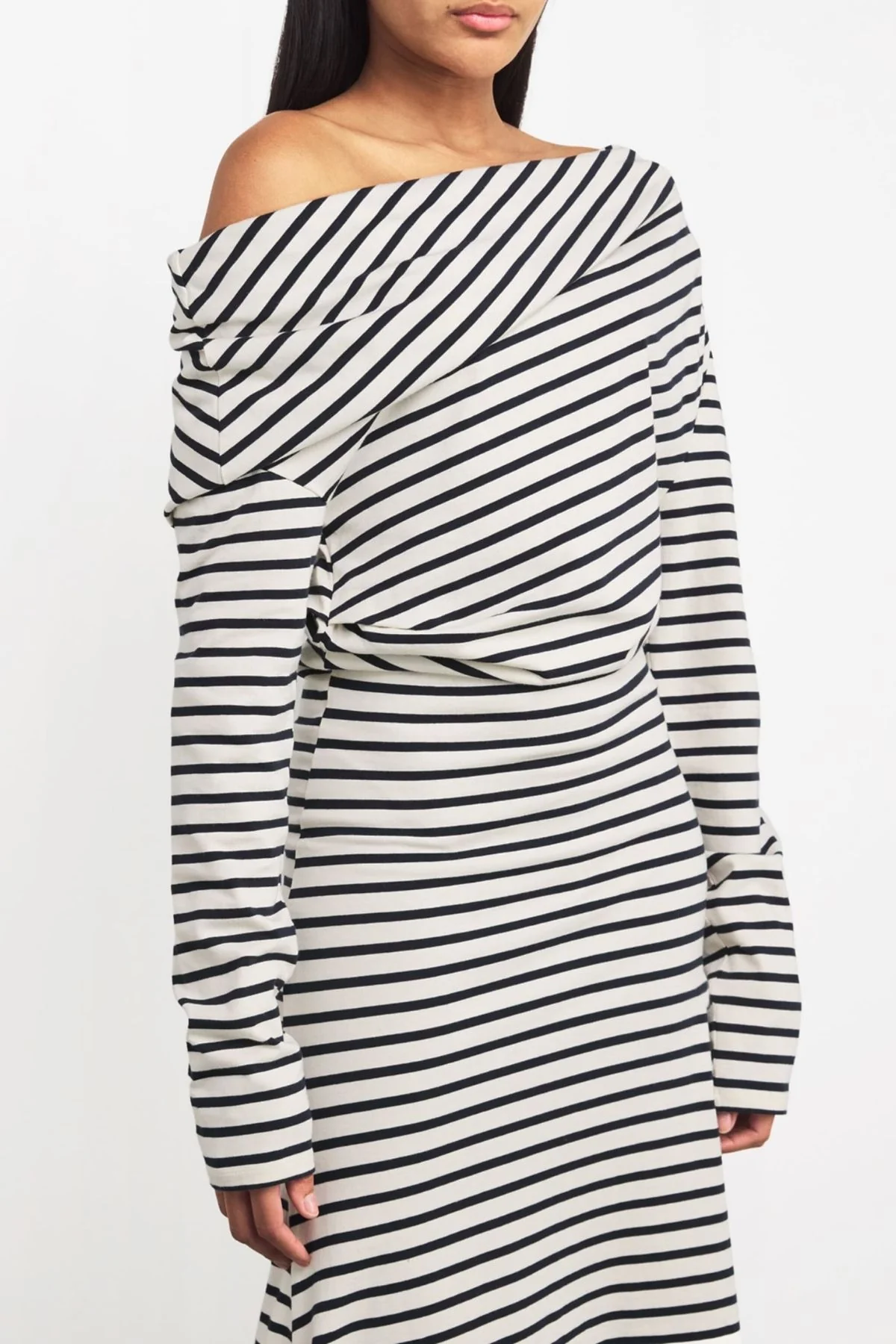 A.W.A.K.E. Mode Off Shoulder Striped Dress - Image 3