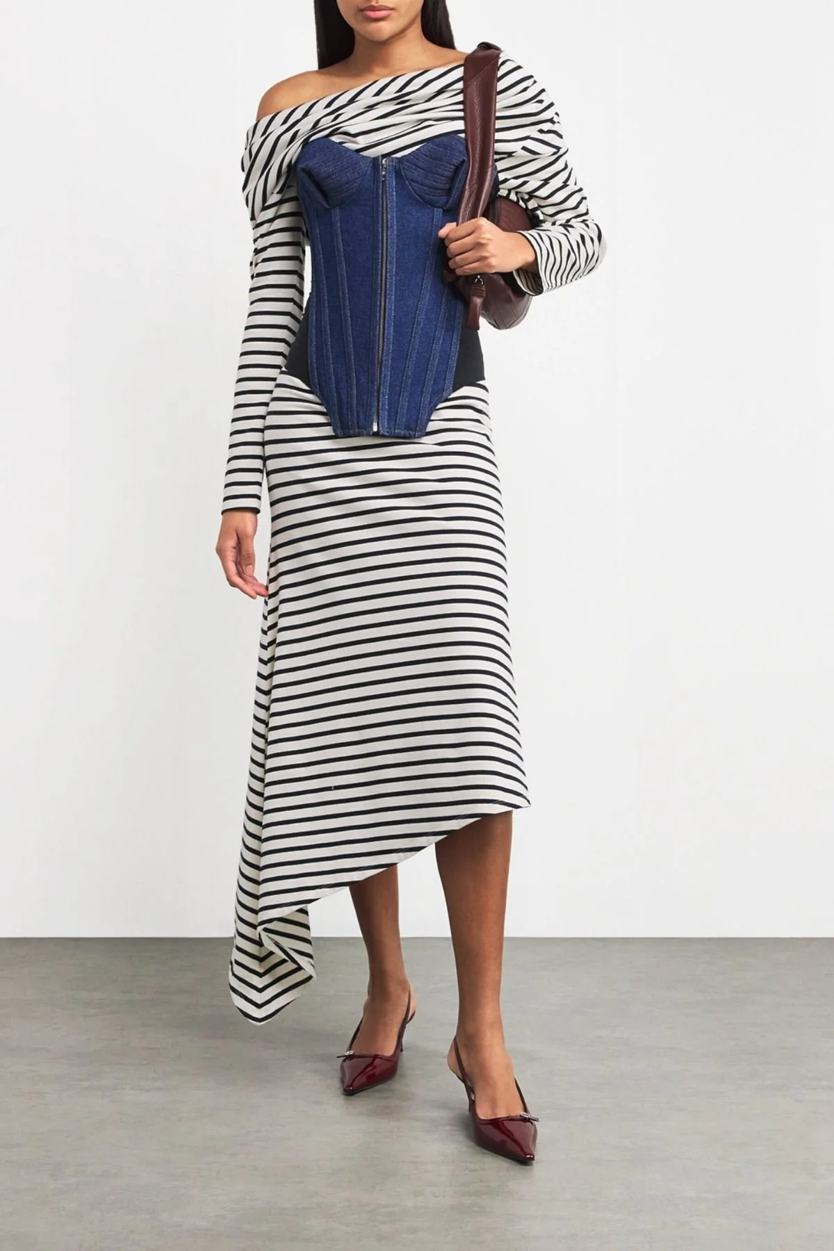 A.W.A.K.E. Mode Off Shoulder Striped Dress - Image 4