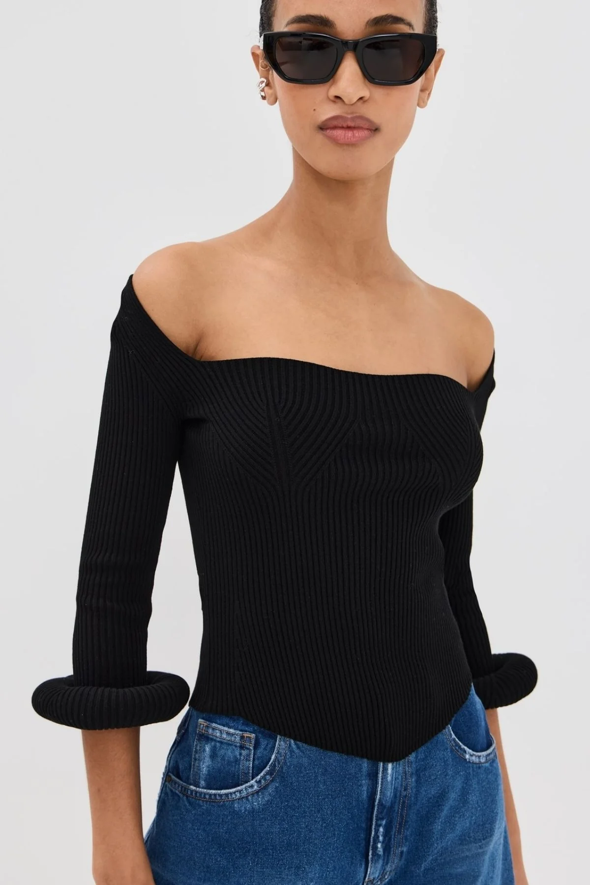 A.W.A.K.E. Mode Square Neck Knit Doughnut Cuffs - Black - Image 5