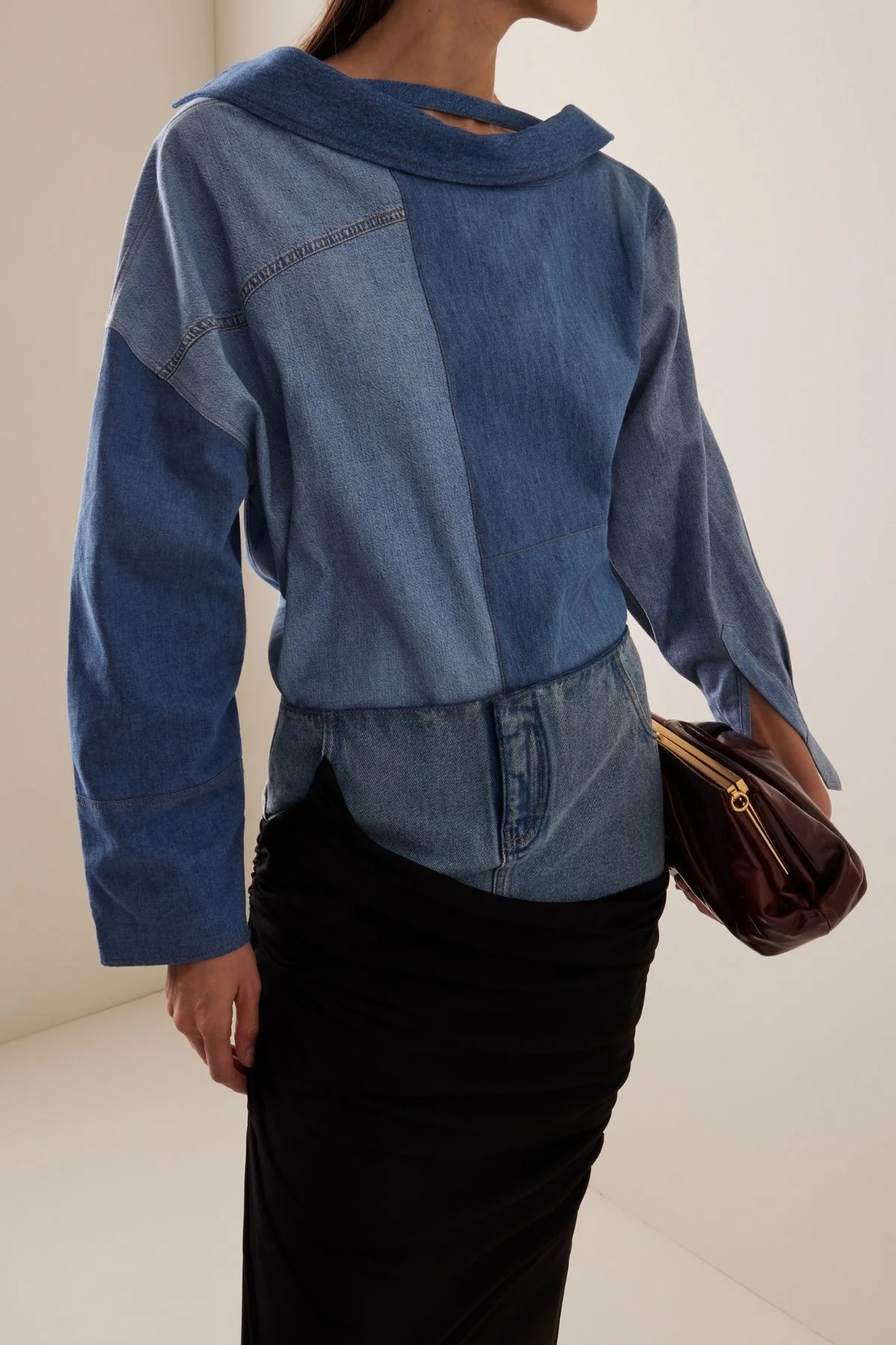 A.W.A.K.E. Mode Off Shoulder Denim Shirt - Blue - Image 2