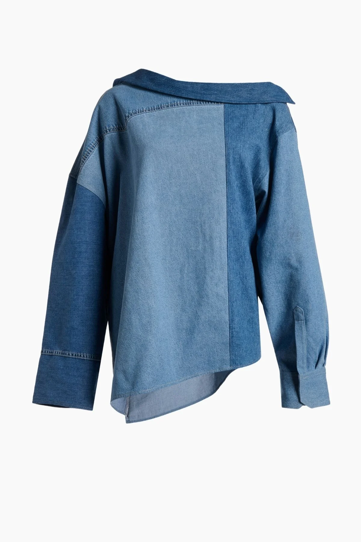 A.W.A.K.E. Mode Off Shoulder Denim Shirt - Blue - Image 3