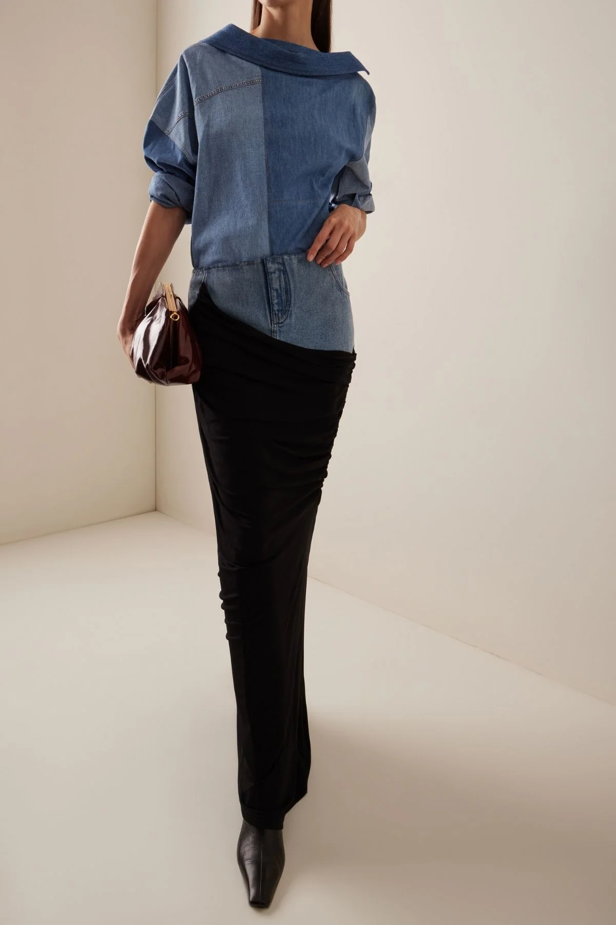 A.W.A.K.E. Mode Off Shoulder Denim Shirt - Blue - Image 4