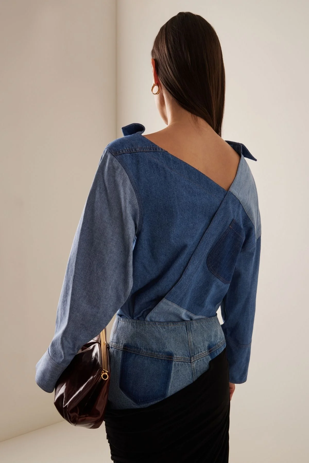 A.W.A.K.E. Mode Off Shoulder Denim Shirt - Blue - Image 5