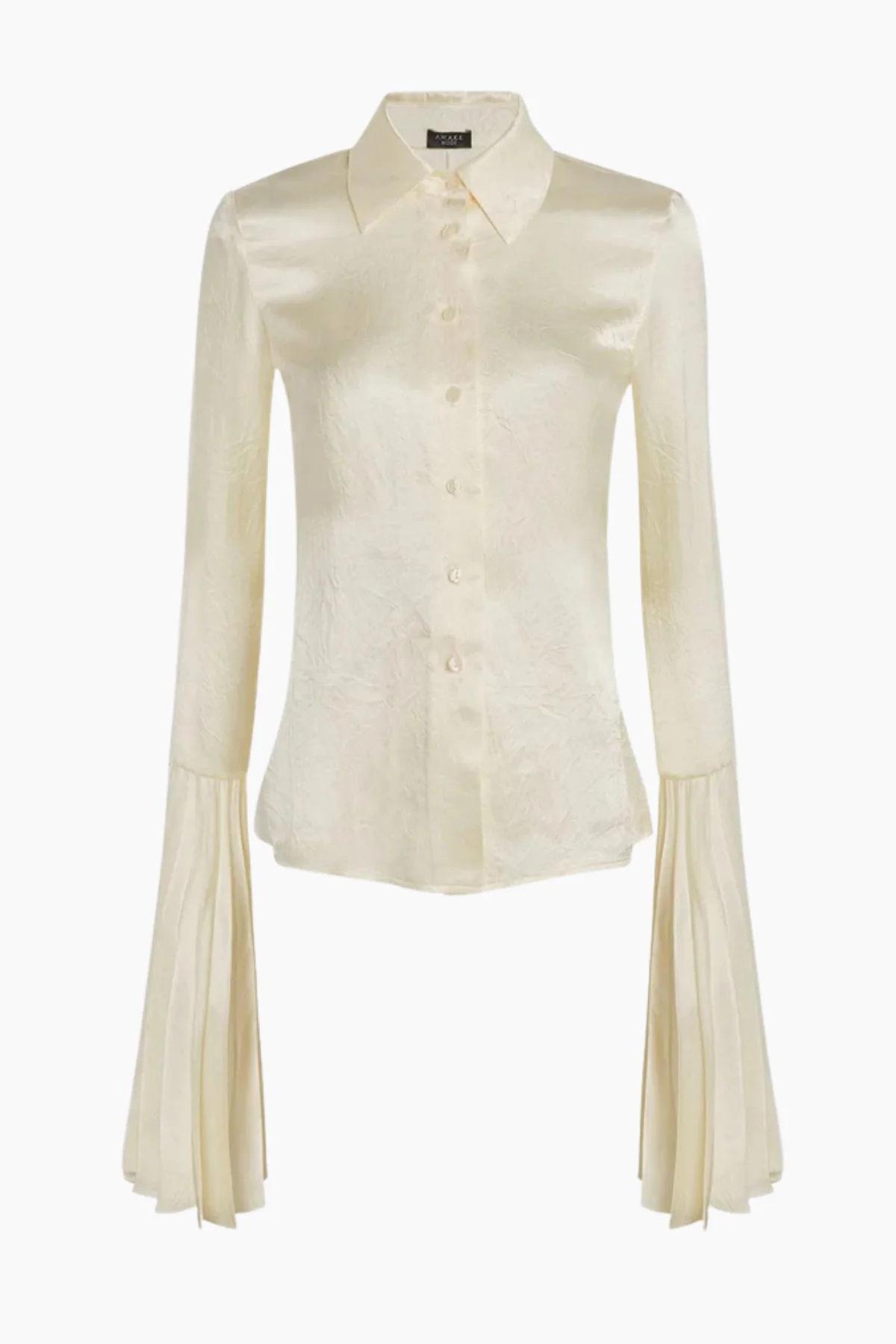 A.W.A.K.E. Mode Satin Shirt Pleated Bell Sleeves - Ivory