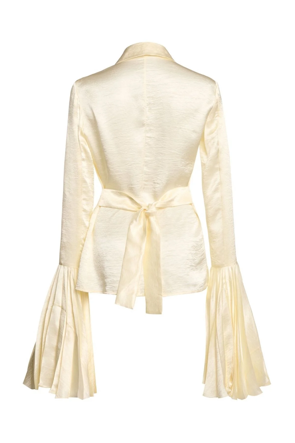 A.W.A.K.E. Mode Satin Shirt Pleated Bell Sleeves - Ivory - Image 3