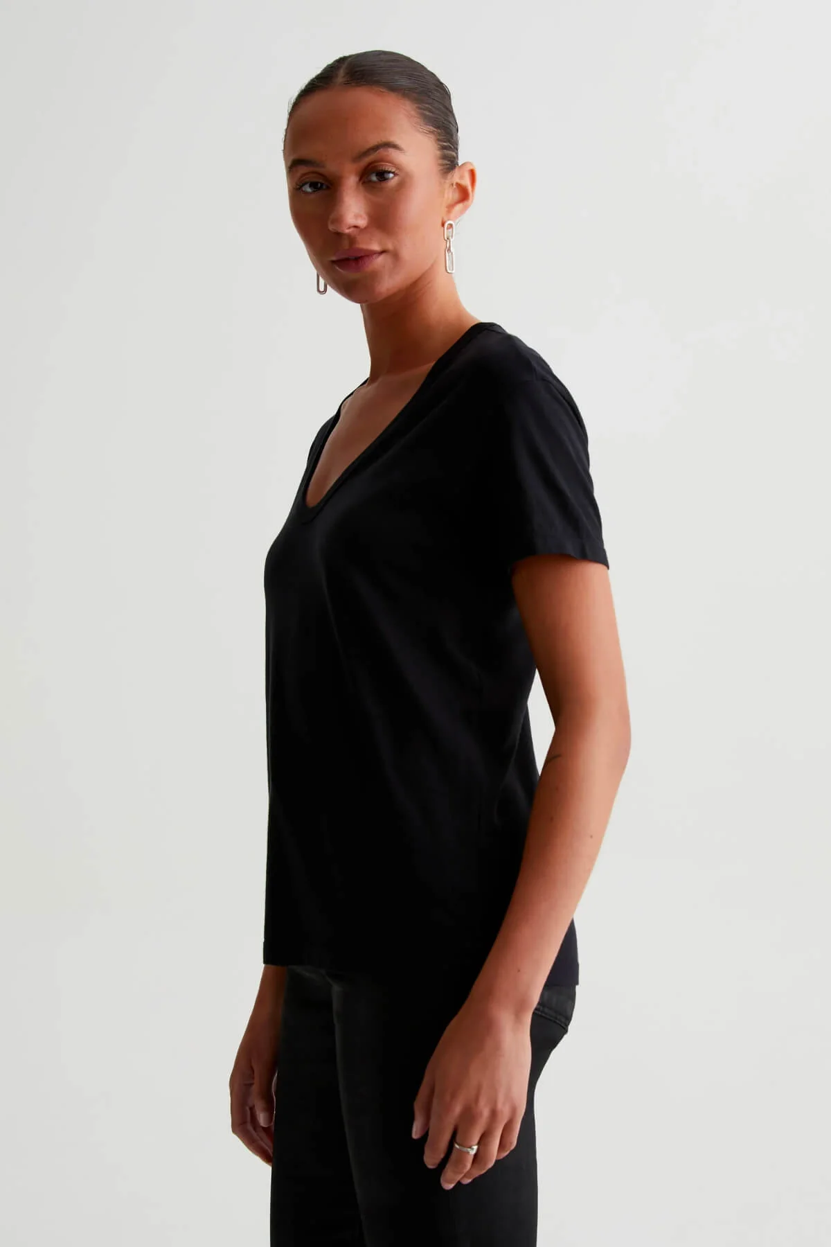 AG Denim Aspen U-Neck T-Shirt - True Black - Image 4