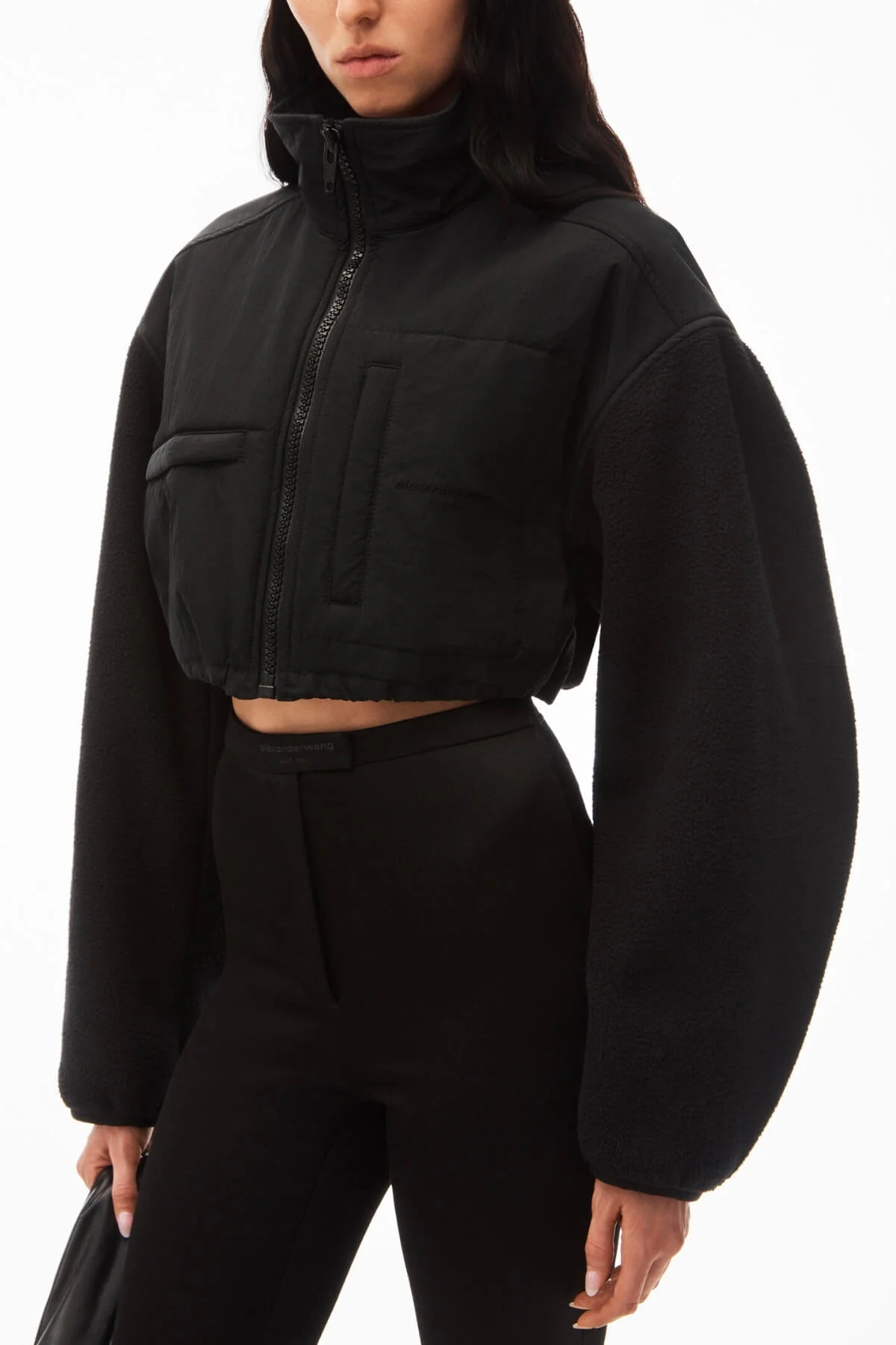 Alexander Wang Cropped Fleece Jacket - Black - Image 4
