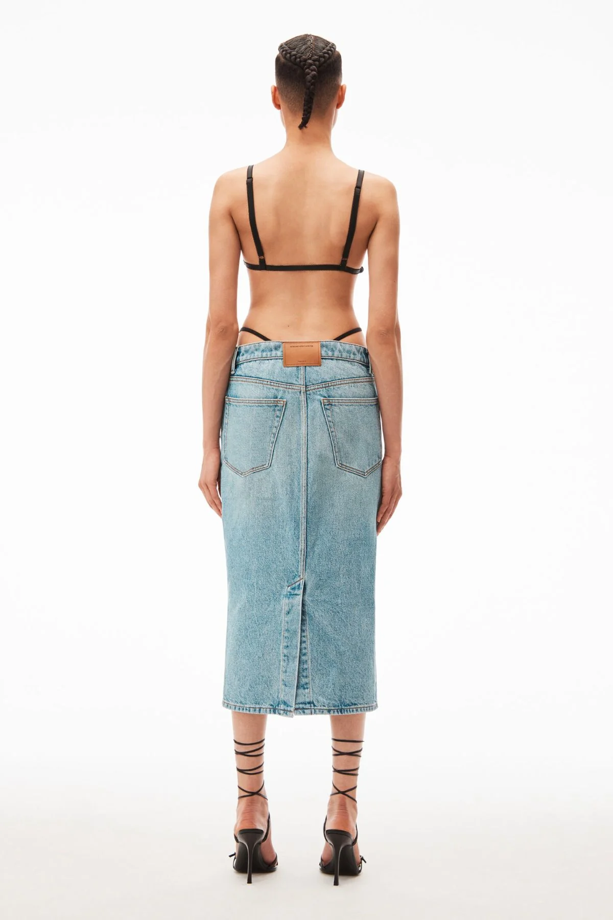 Alexander Wang Diamante Bikini Strap Denim Midi Skirt - Vintage Faded Indigo - Image 3