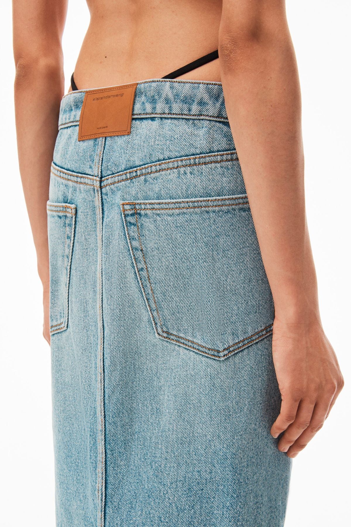 Alexander Wang Diamante Bikini Strap Denim Midi Skirt - Vintage Faded Indigo - Image 5