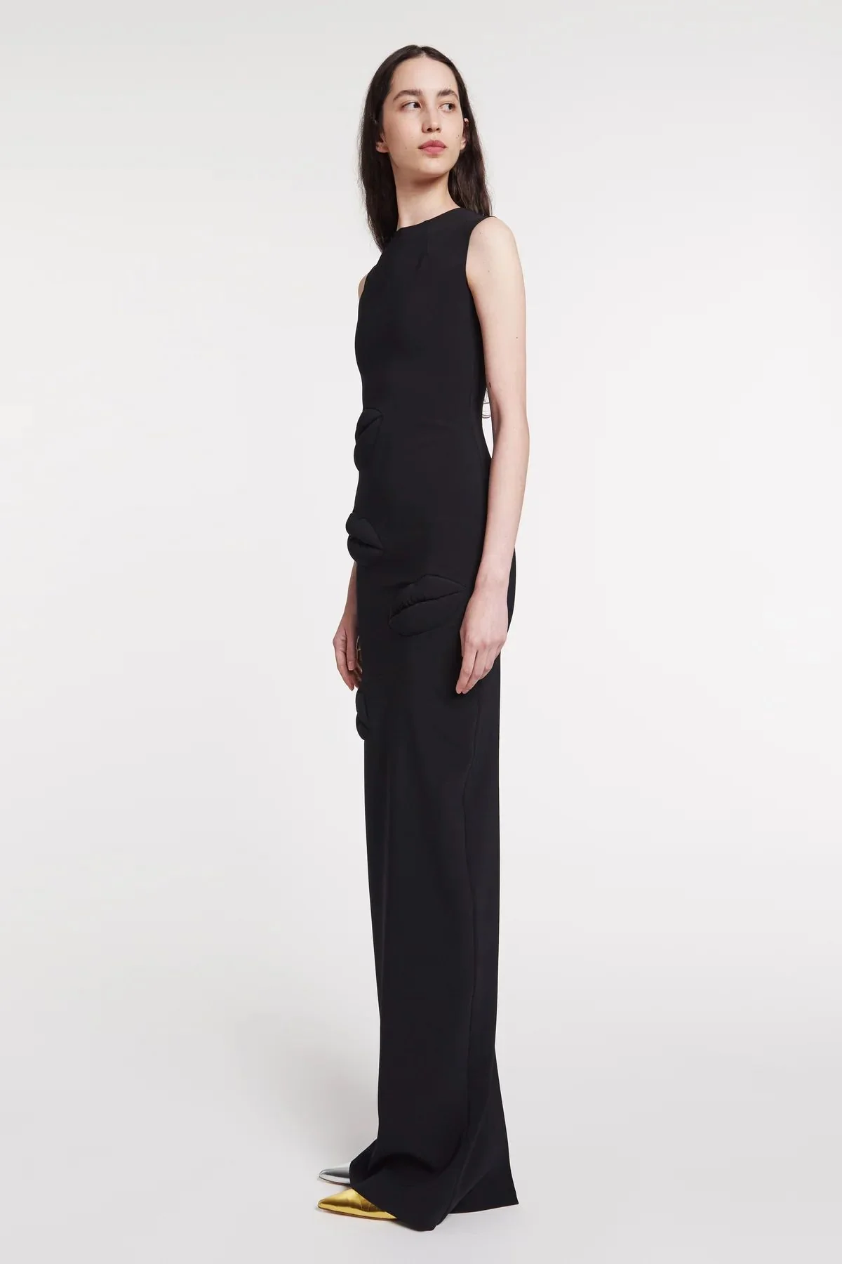 A.W.A.K.E. Mode Fitted Maxi Dress with Lip Applique - Black - Image 3