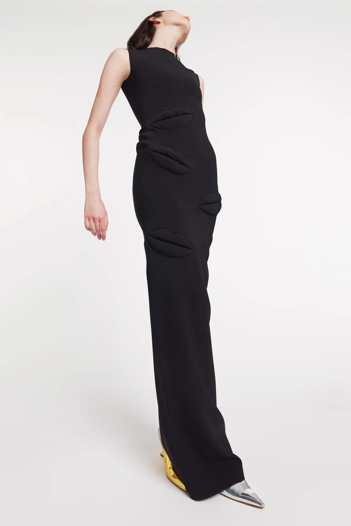 A.W.A.K.E. Mode Fitted Maxi Dress with Lip Applique - Black - Image 5