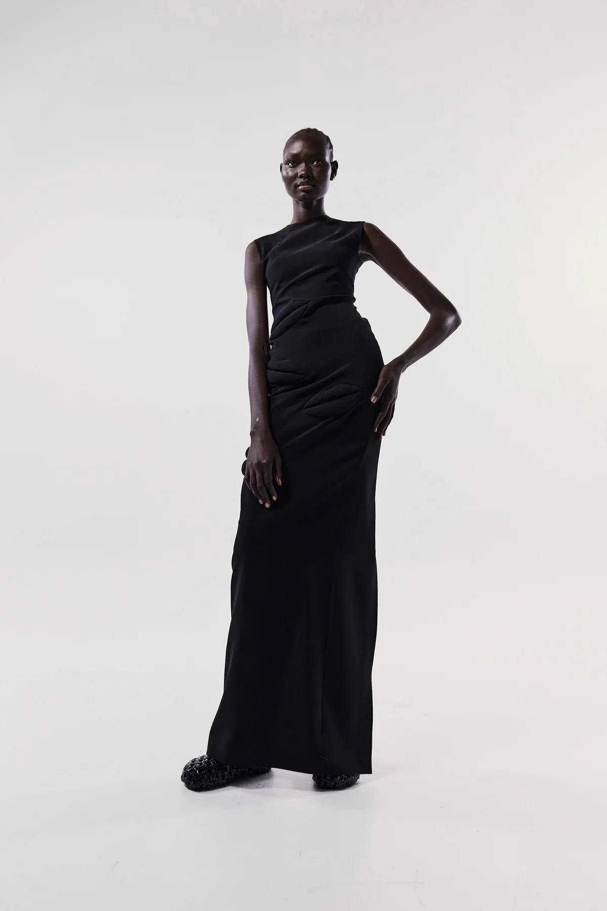 A.W.A.K.E. Mode Fitted Maxi Dress with Lip Applique - Black - Image 6