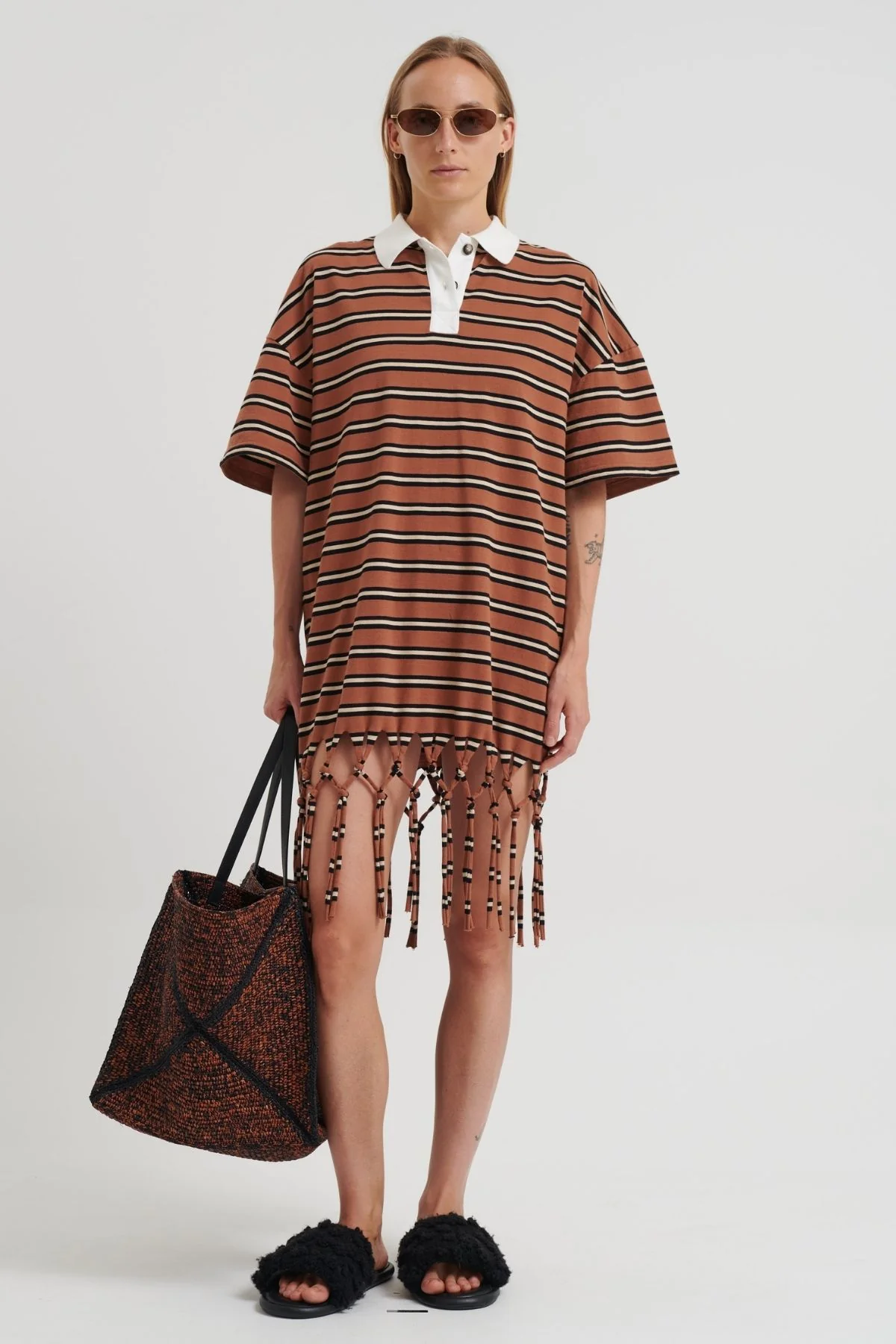 Nanushka Benigna Tassled Dress - Tan/ White/ Black - Image 2
