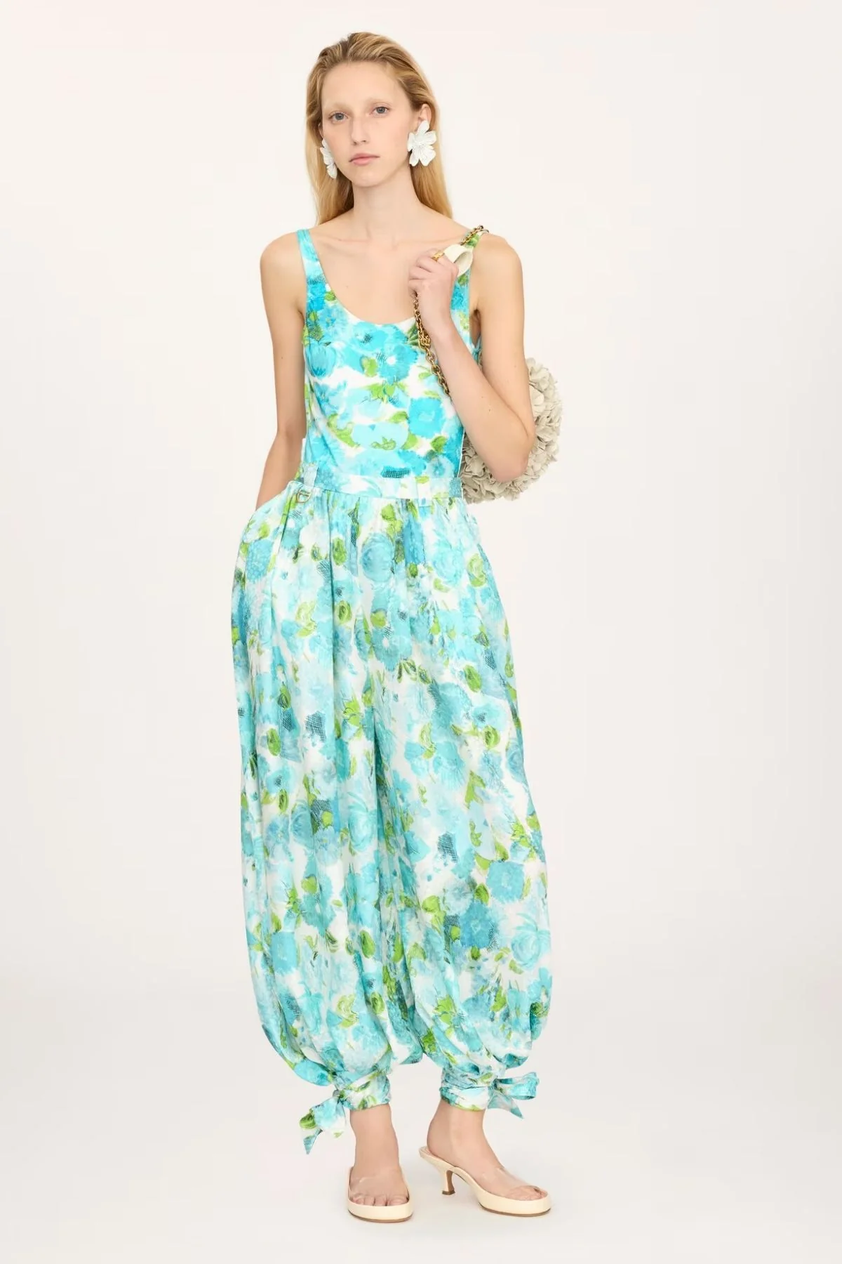 Chloé Aqua Flowers Balloon Pants - White Blue - Image 2