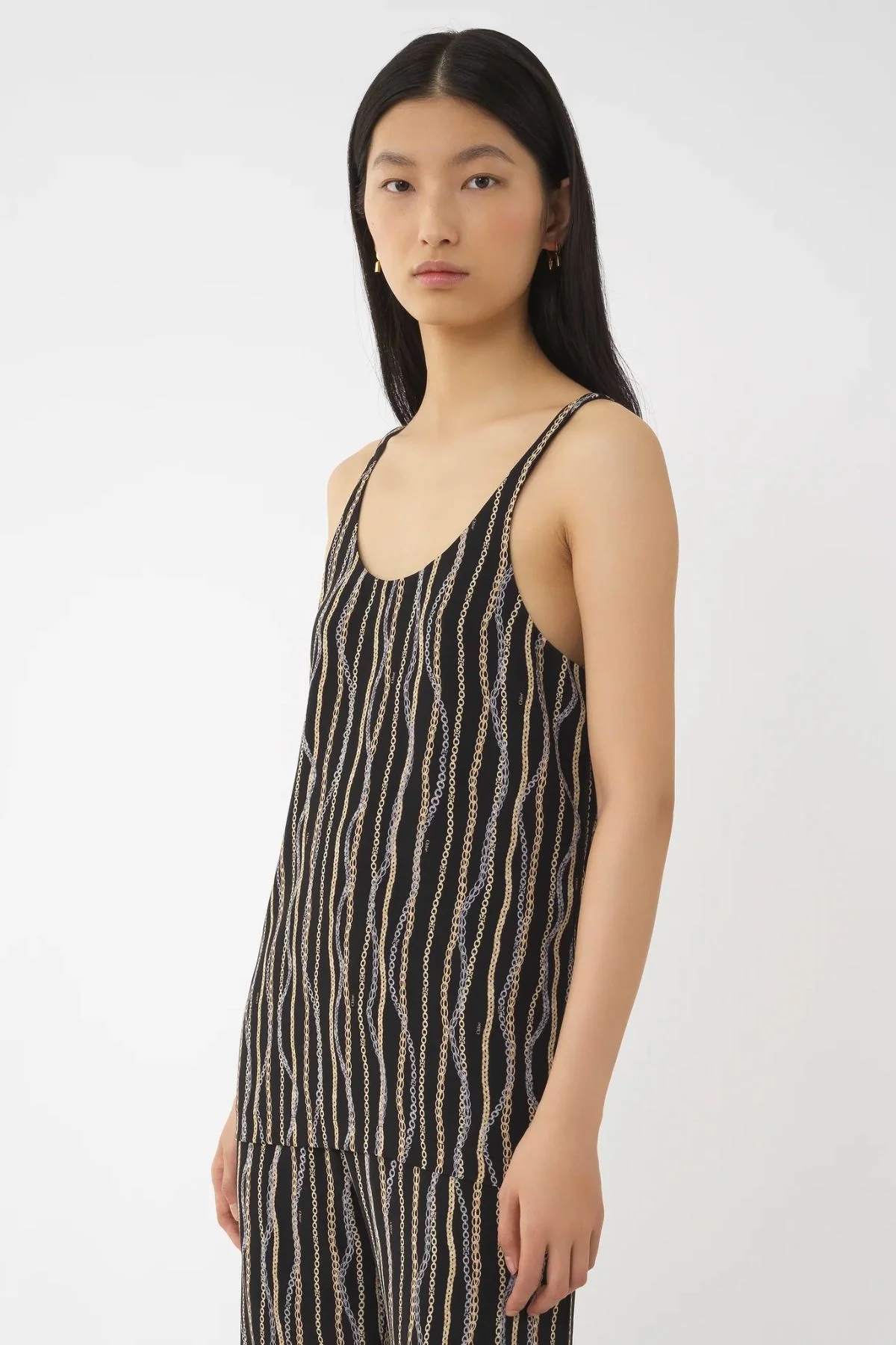 Chloé Chain Print Silk Tank Top - Black - Image 3