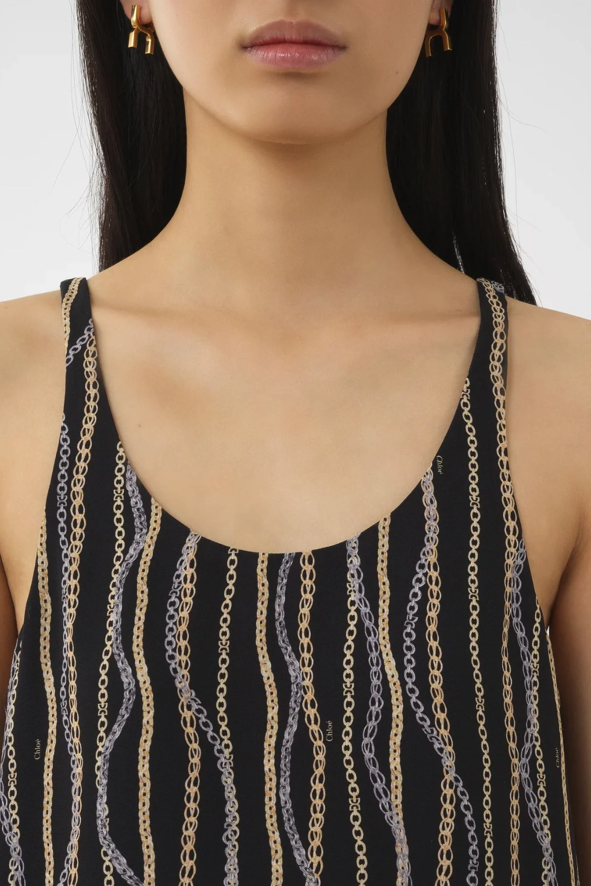 Chloé Chain Print Silk Tank Top - Black - Image 5