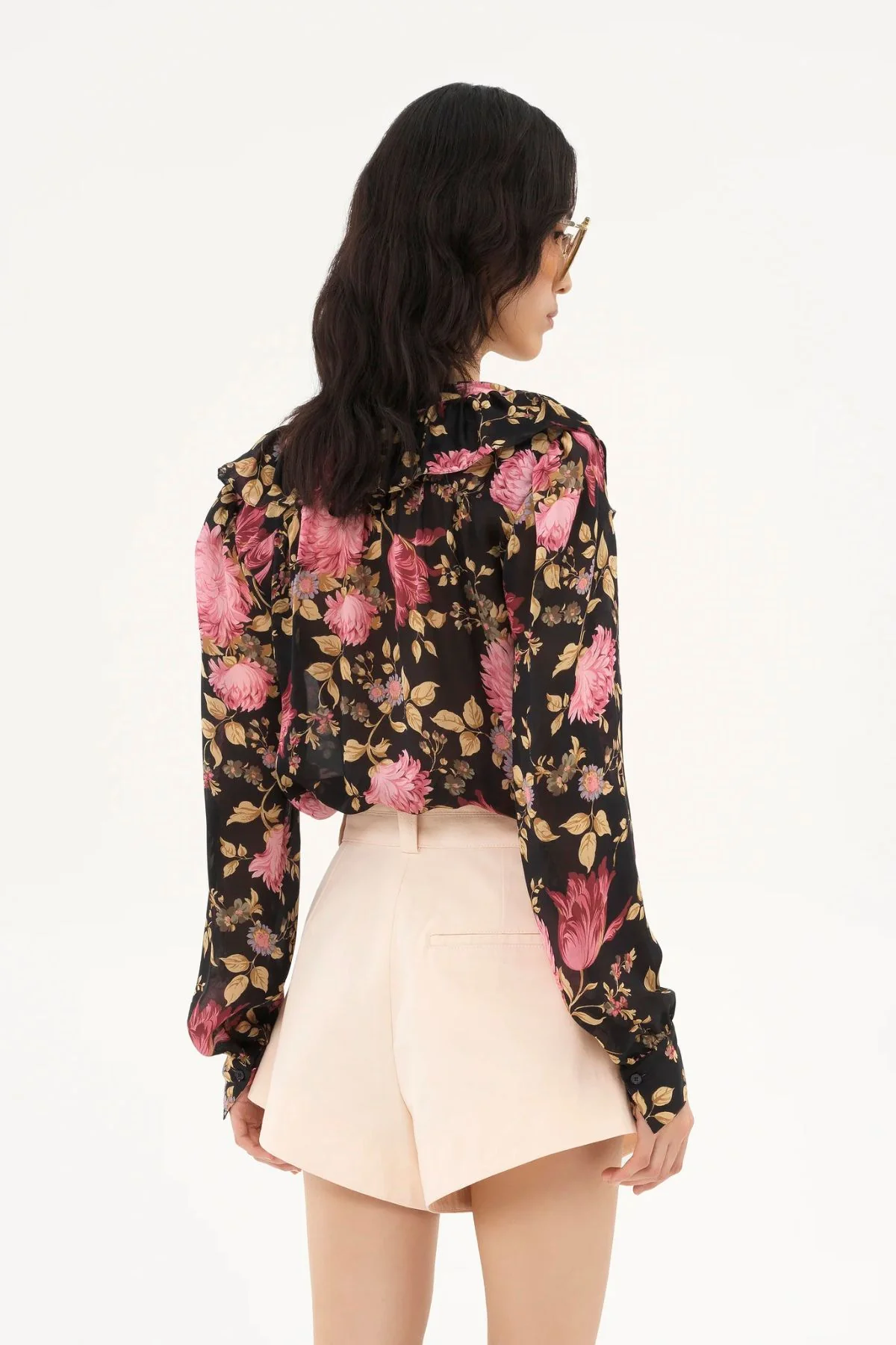 Chloé Floral Ruffle LS Top - Black - Image 5