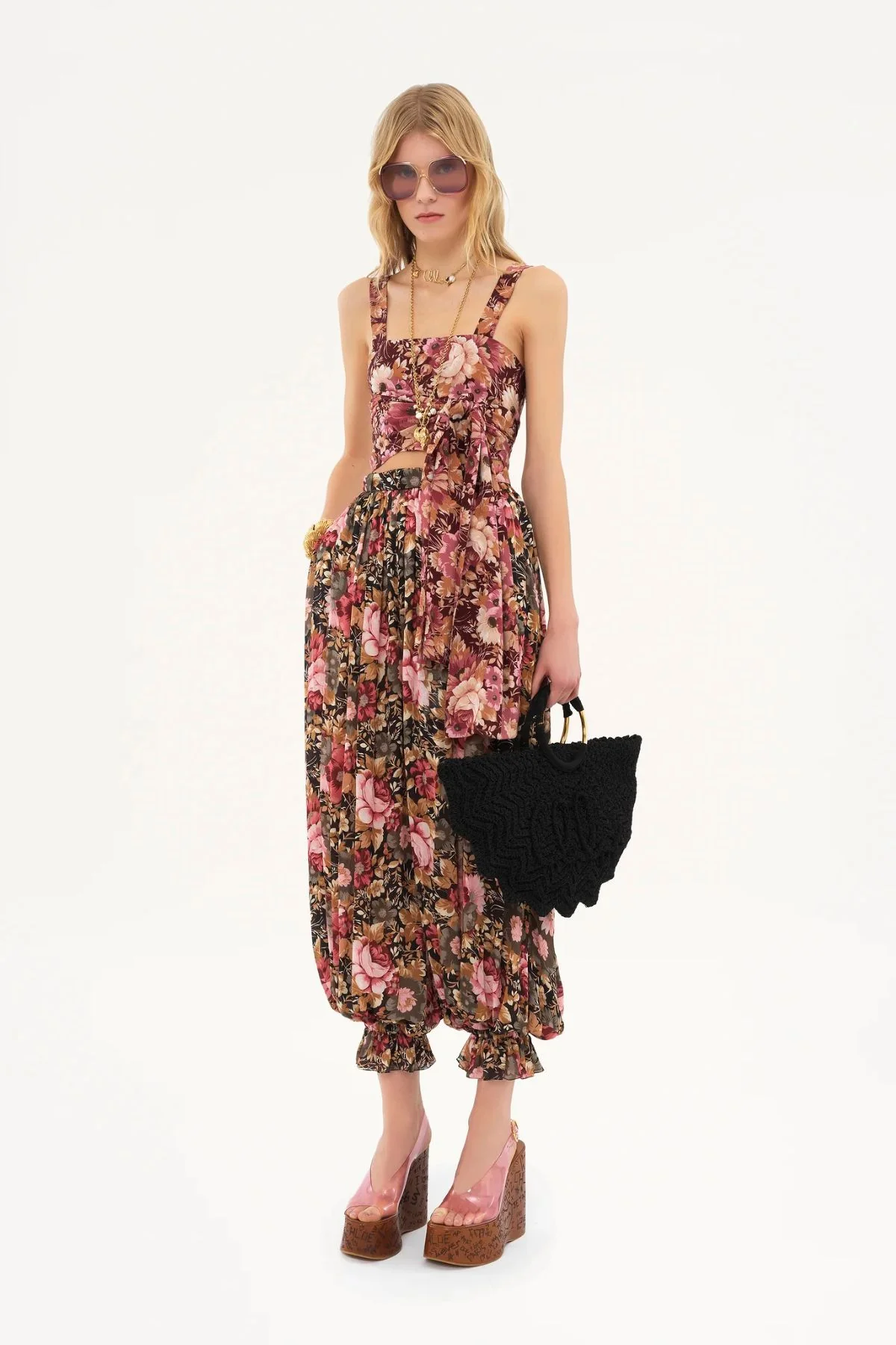 Chloé Floral Wrap Tank Top - Maroon Pink - Image 3