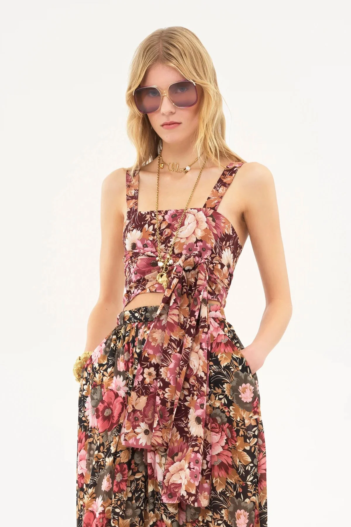 Chloé Floral Wrap Tank Top - Maroon Pink - Image 4