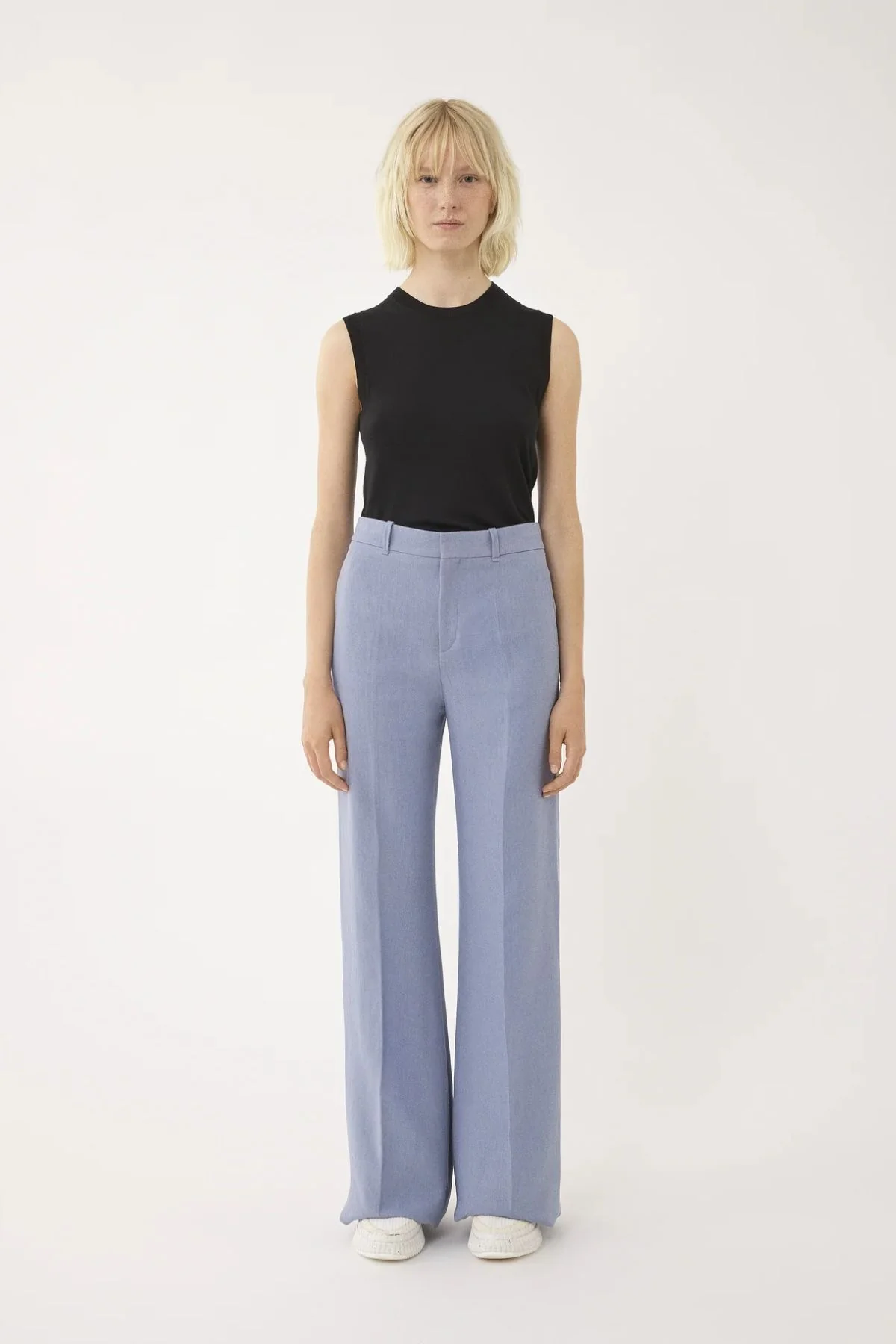 Chloé Linen Canvas Wide Leg Pant - Pebble Blue - Image 2