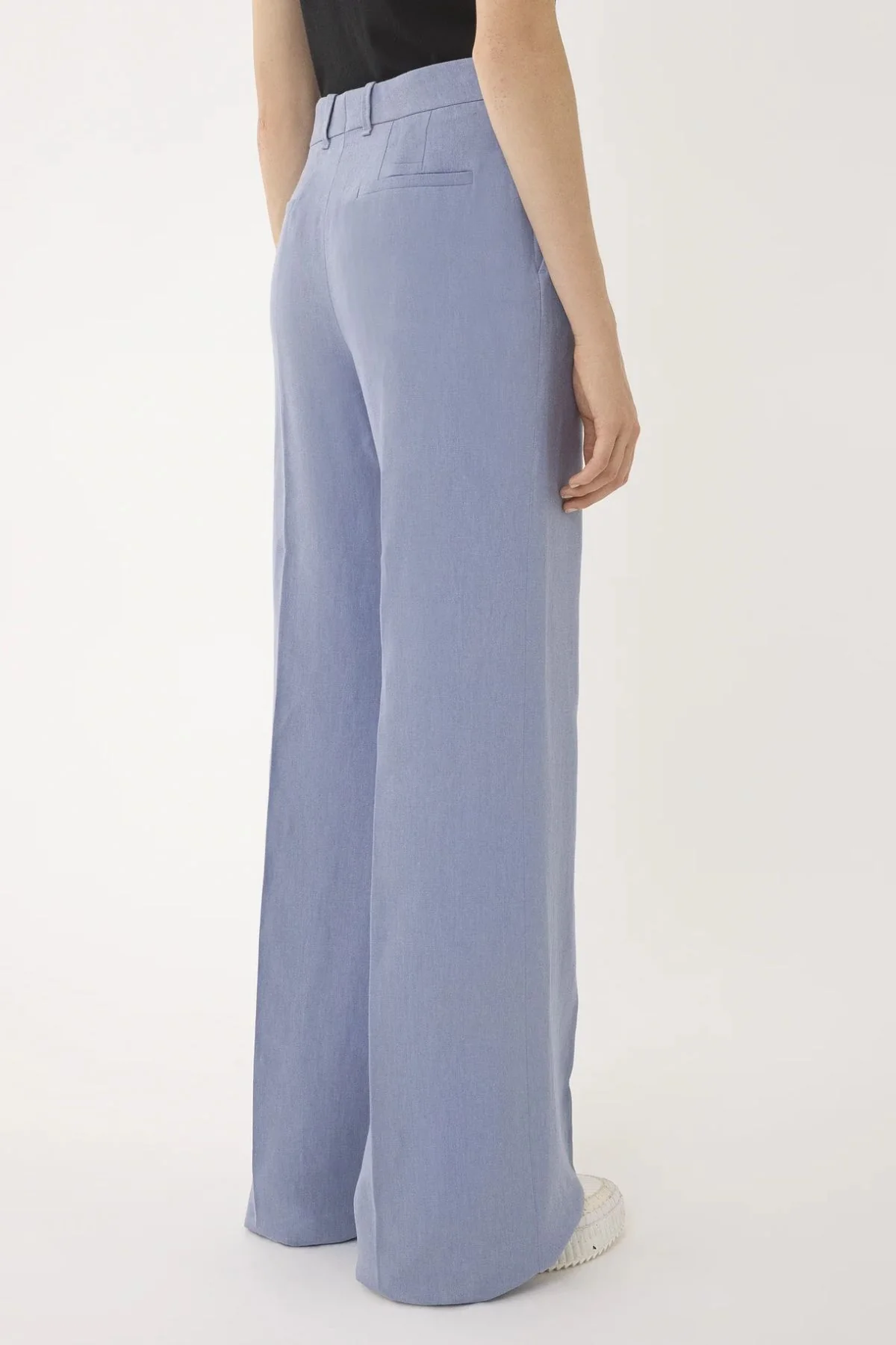 Chloé Linen Canvas Wide Leg Pant - Pebble Blue - Image 3
