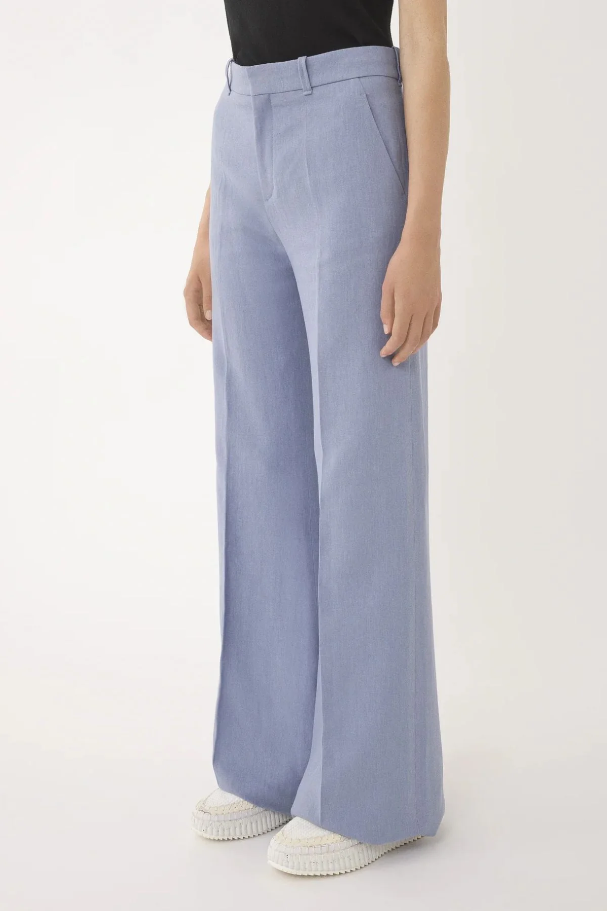 Chloé Linen Canvas Wide Leg Pant - Pebble Blue - Image 4