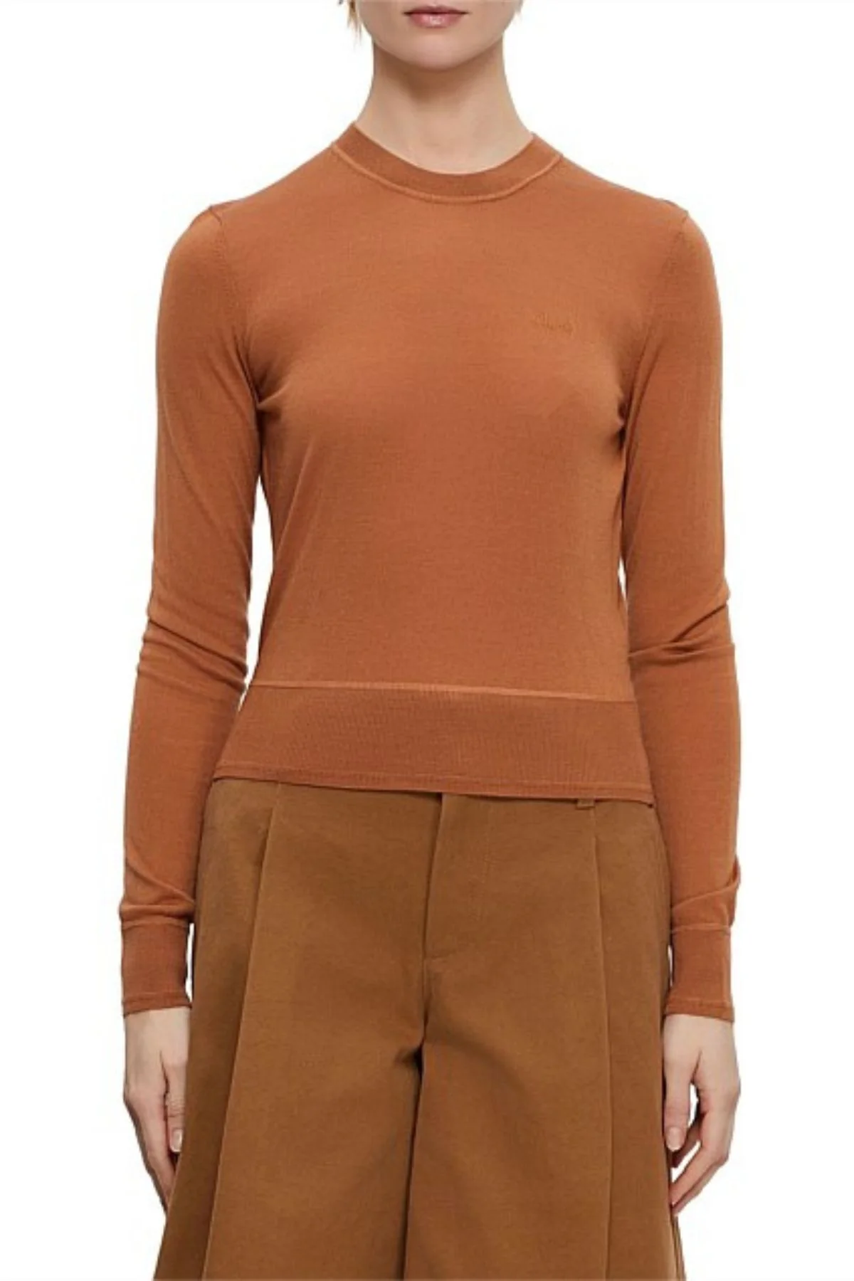Chloé Long Sleeve Logo Sweater - Cognac Brown - Image 5
