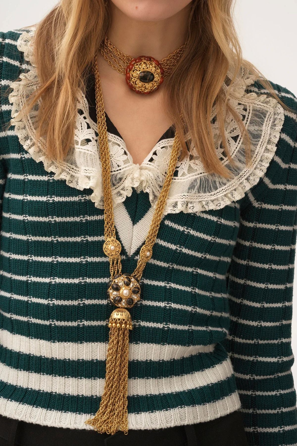 Chloé V-Neck Sweater - Green White - Image 5