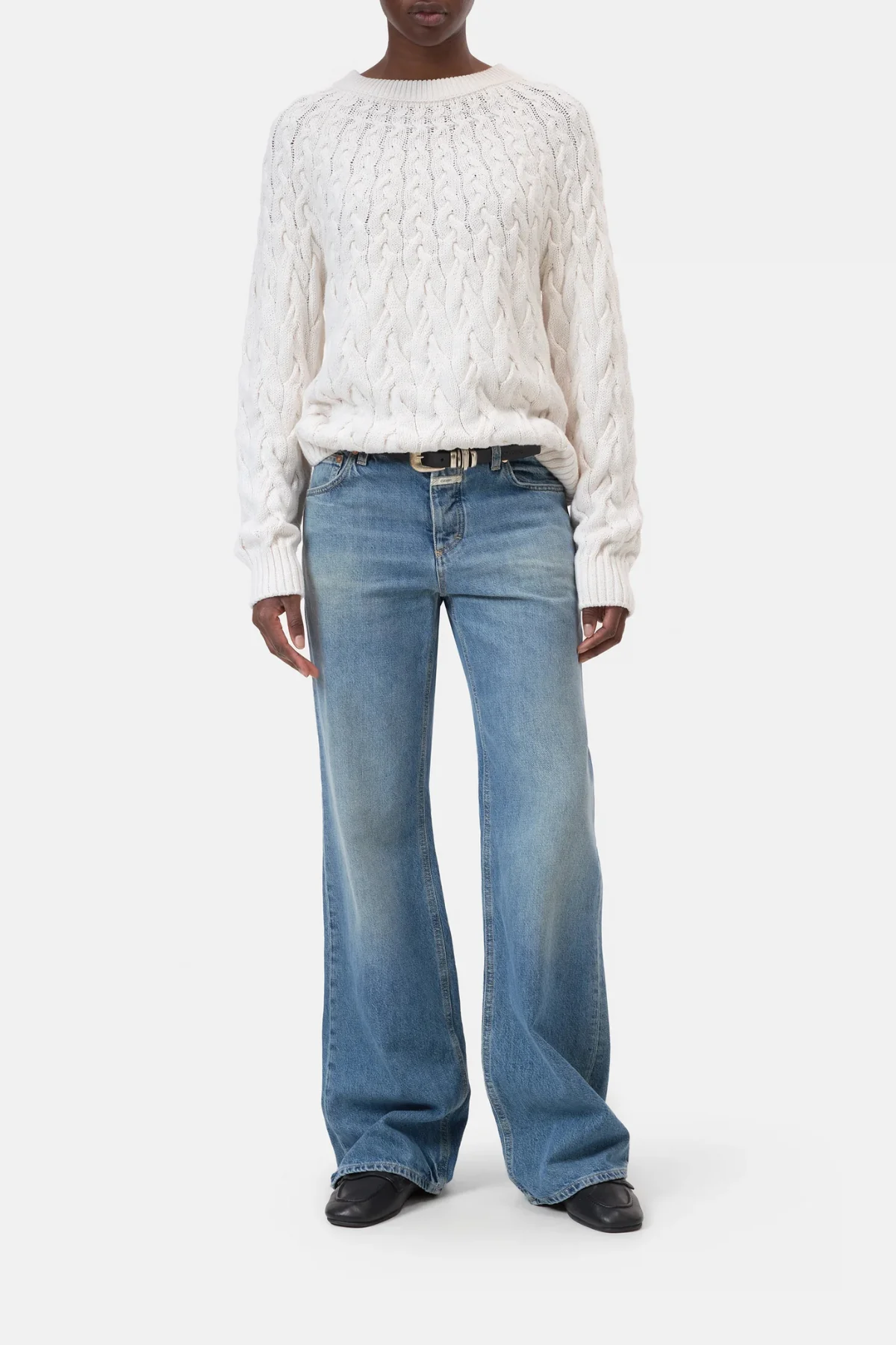 CLOSED Cable Crew Neck Sweater - Ecru - Image 2