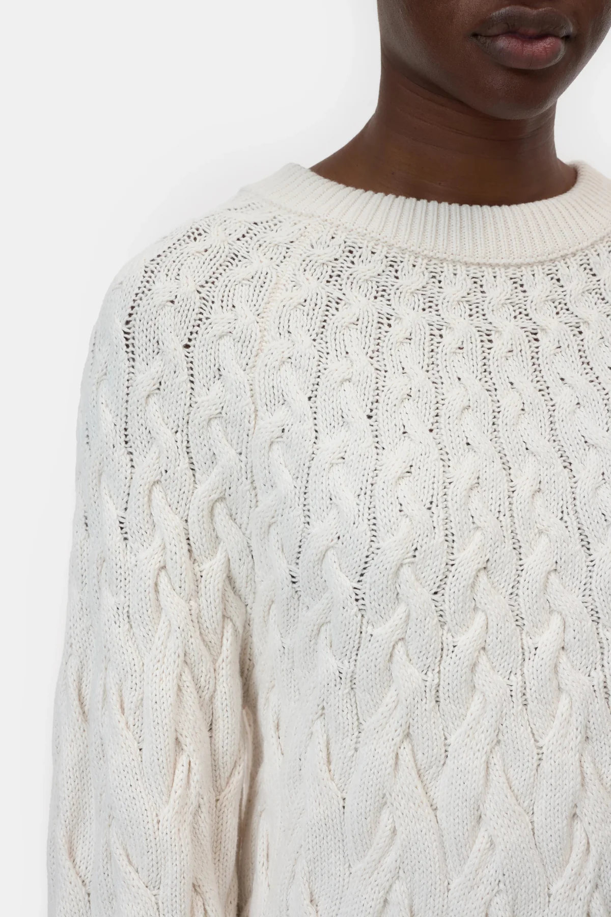 CLOSED Cable Crew Neck Sweater - Ecru - Image 4