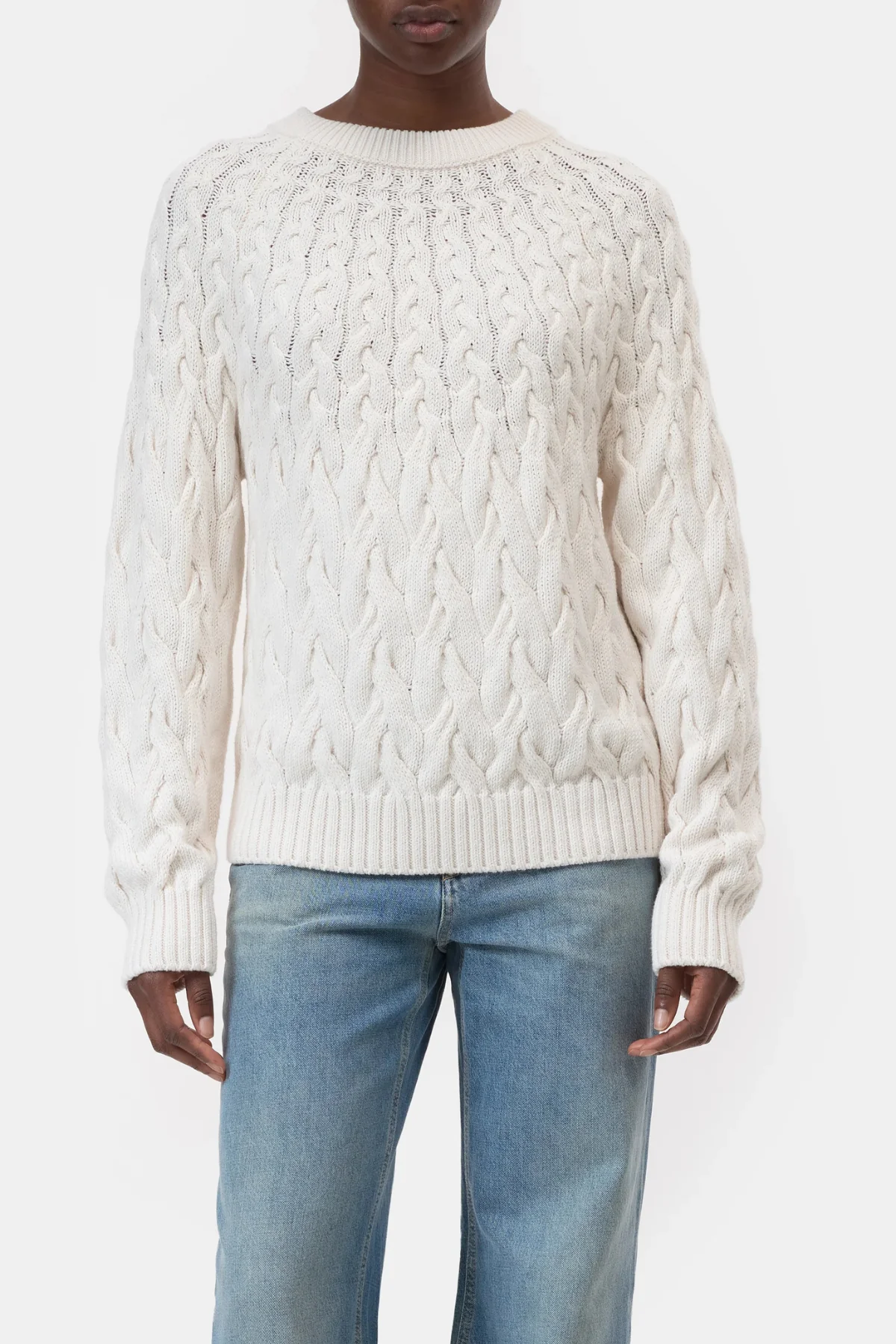 CLOSED Cable Crew Neck Sweater - Ecru - Image 5