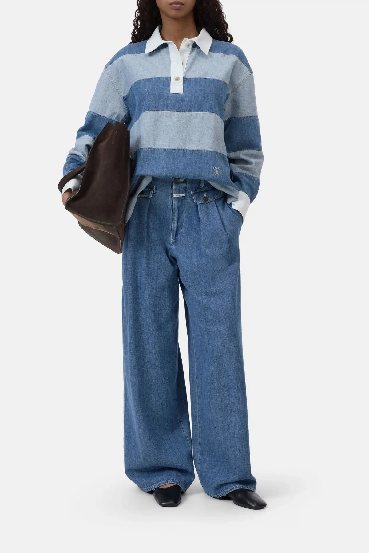 CLOSED Denim Stripe Rugby Shirt - Light Blue - Image 3