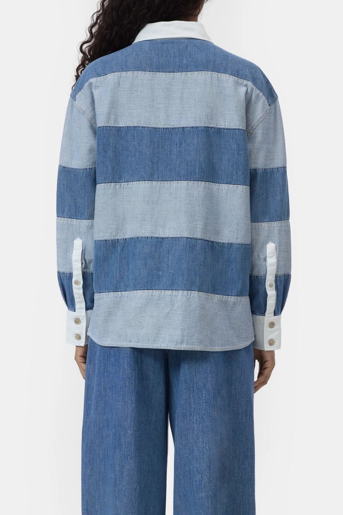 CLOSED Denim Stripe Rugby Shirt - Light Blue - Image 4