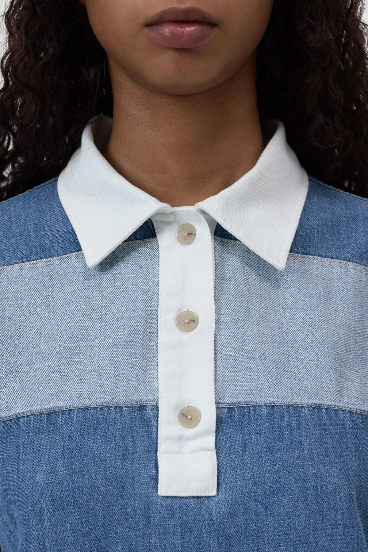 CLOSED Denim Stripe Rugby Shirt - Light Blue - Image 5