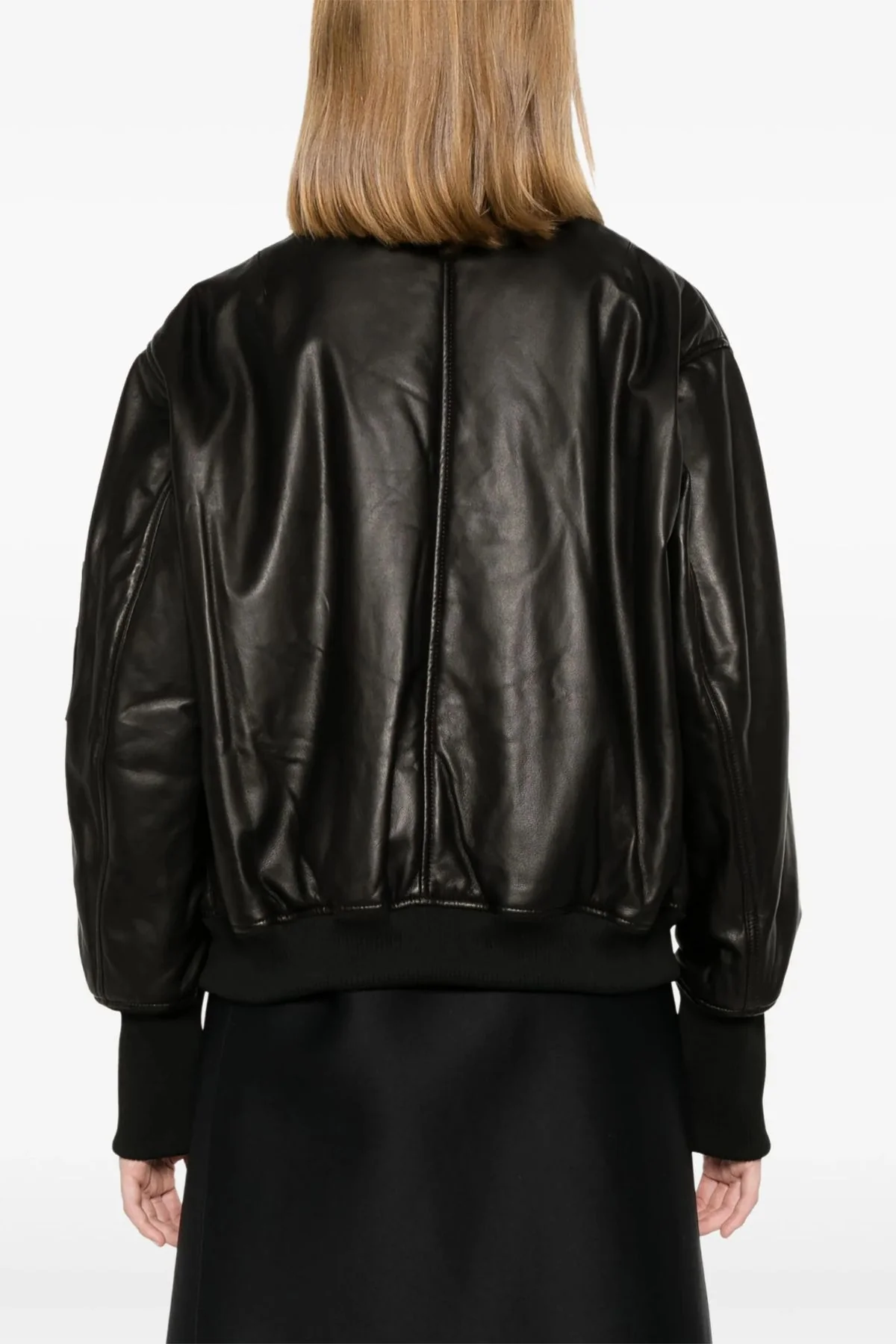 CLOSED Leather Bomber Jacket - Black - Image 4
