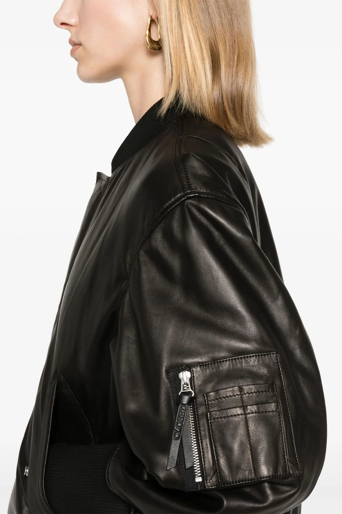 CLOSED Leather Bomber Jacket - Black - Image 5
