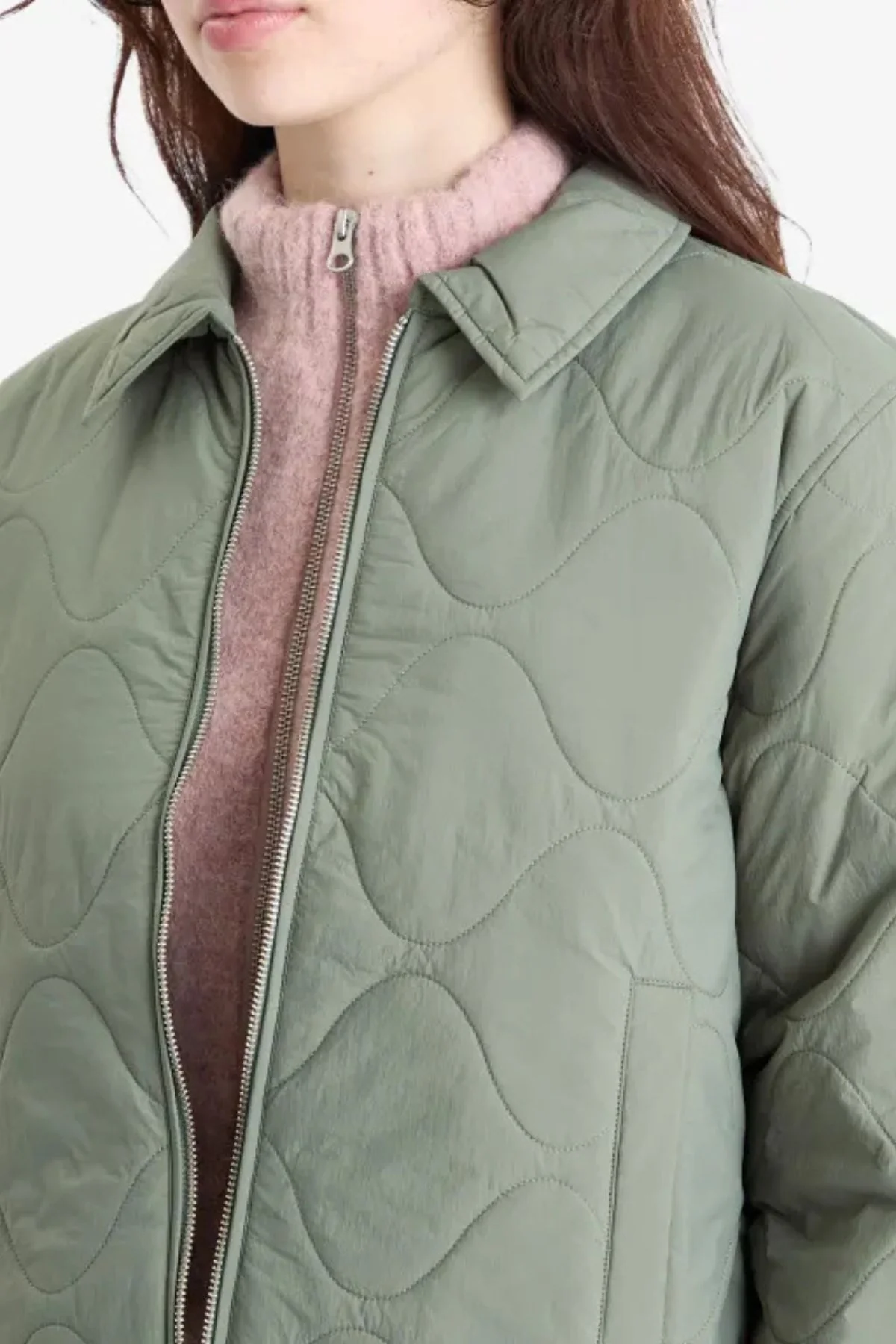 CLOSED Quilted Light Padded Jacket - Faded Green - Image 3