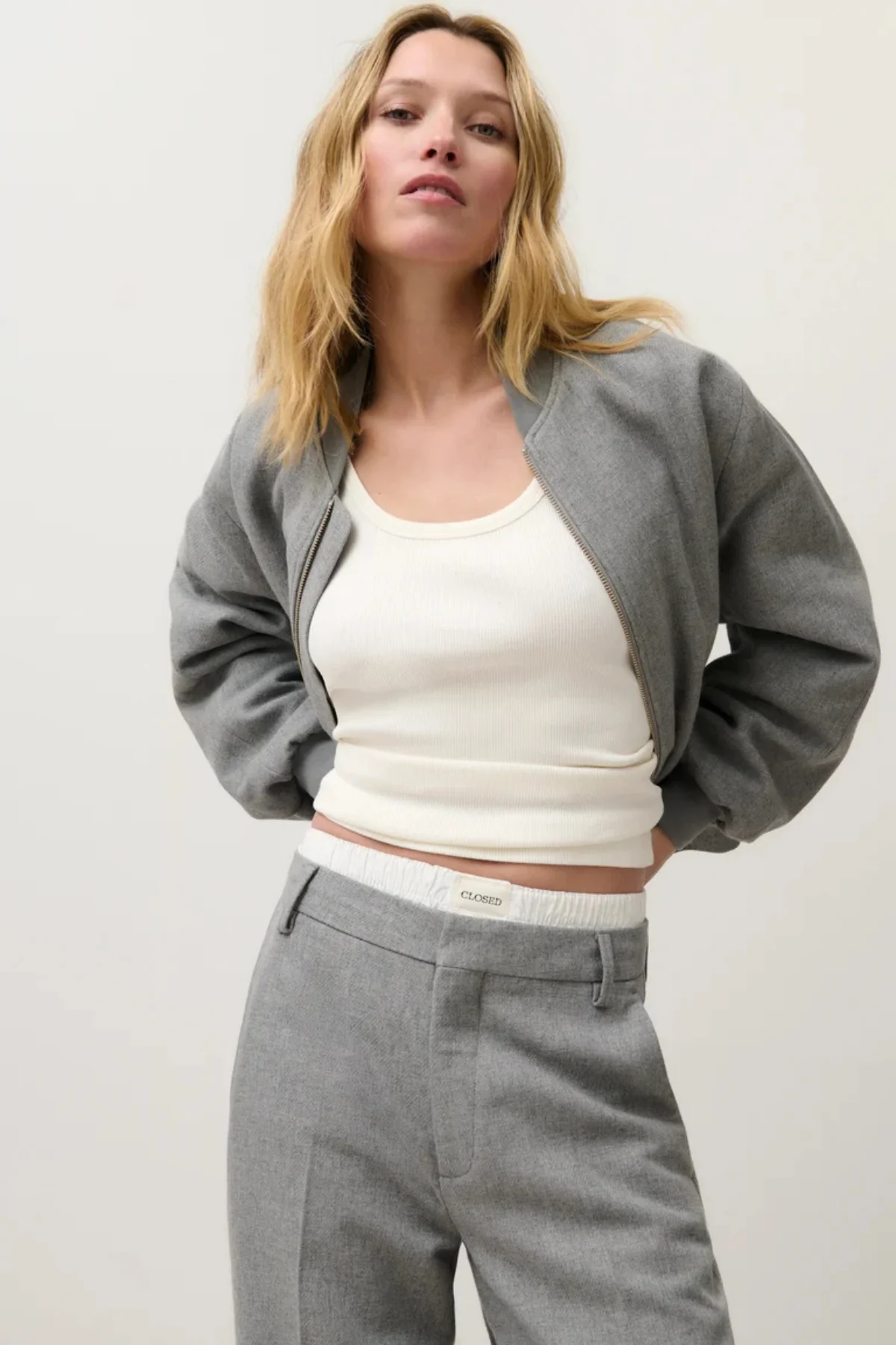 CLOSED Wool Bomber Jacket - Lt Grey Mel - Image 6