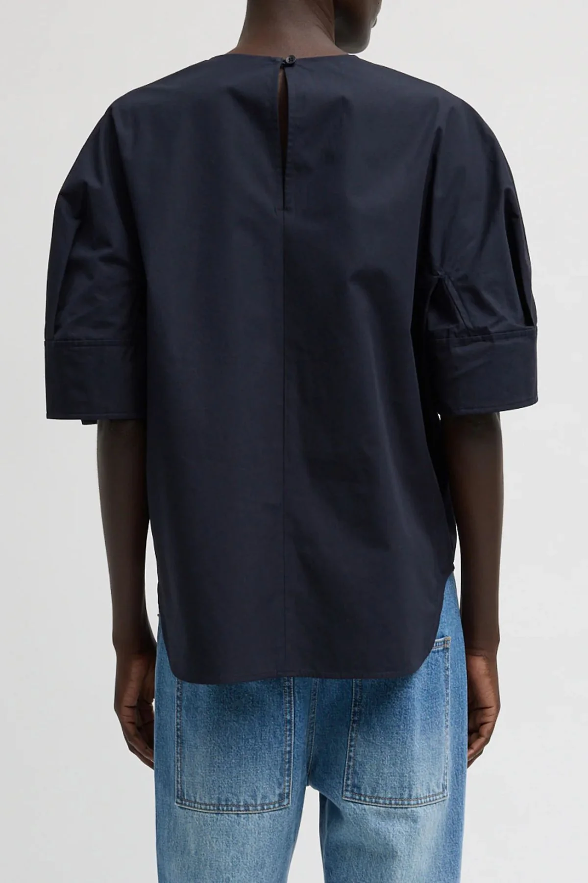 Tibi Poplin Reverse Sleeve Shirt - Navy - Image 2