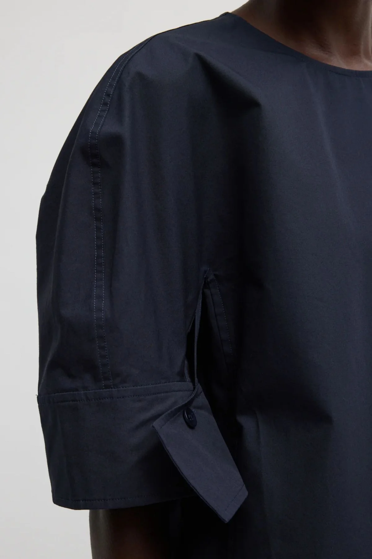 Tibi Poplin Reverse Sleeve Shirt - Navy - Image 3