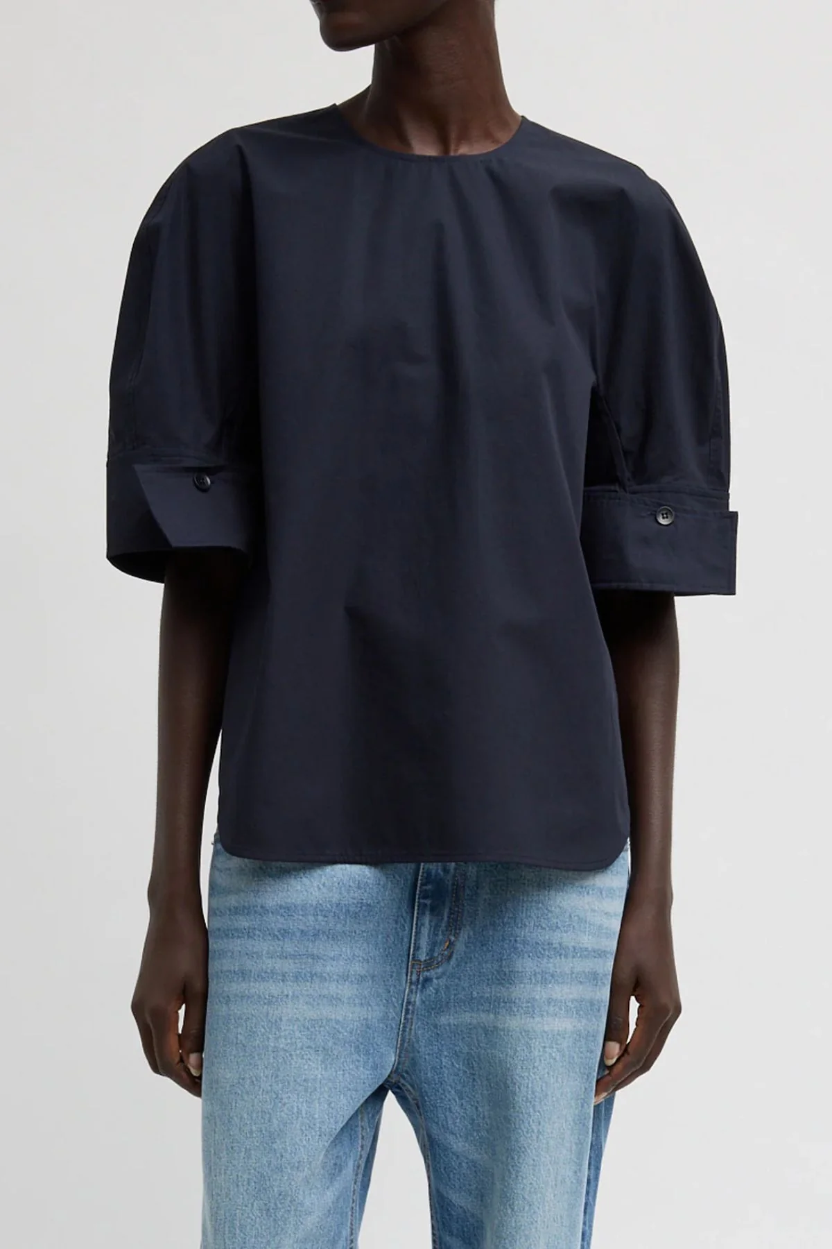 Tibi Poplin Reverse Sleeve Shirt - Navy - Image 4