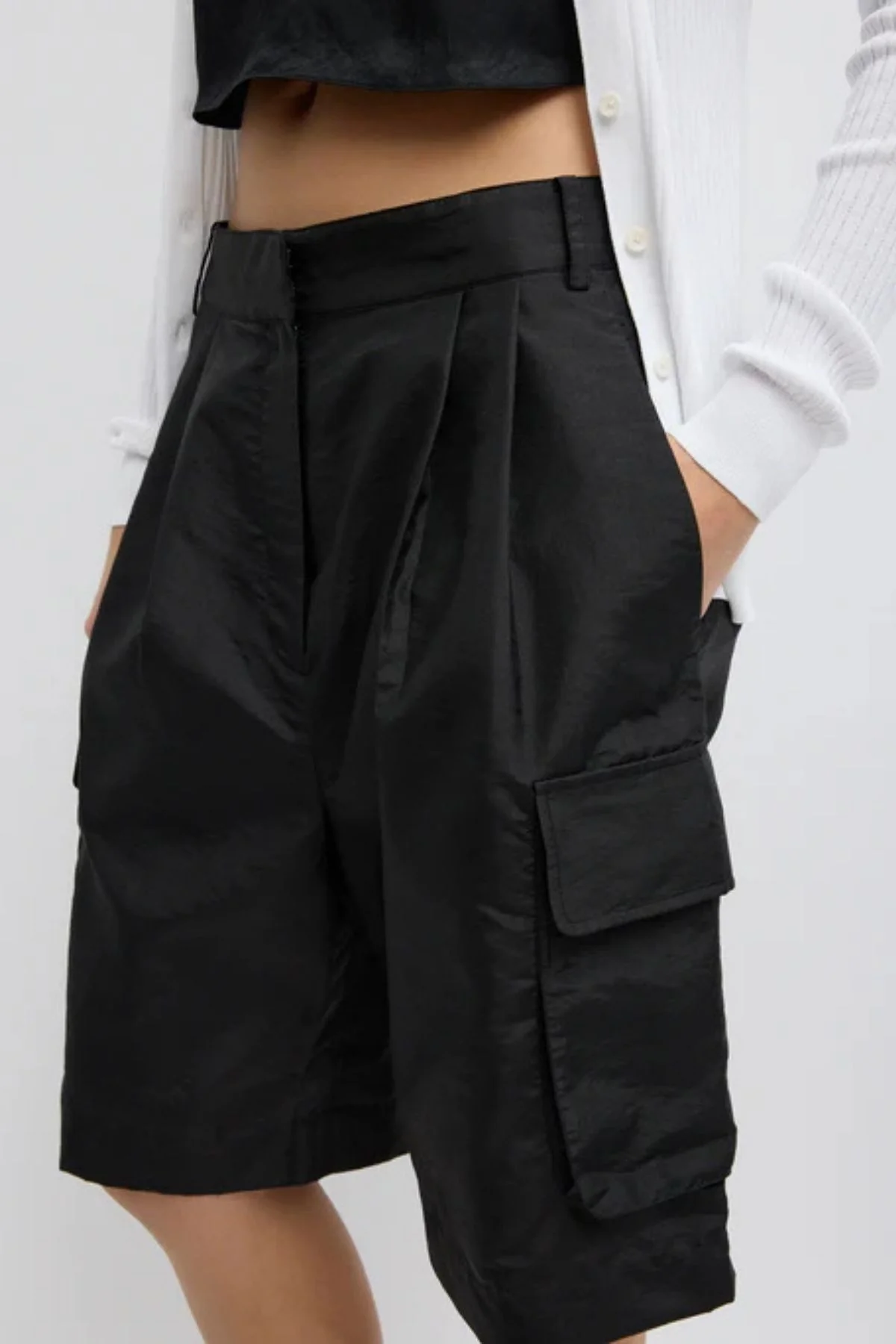 Tibi Crispy Nylon Stella Short - Black - Image 2