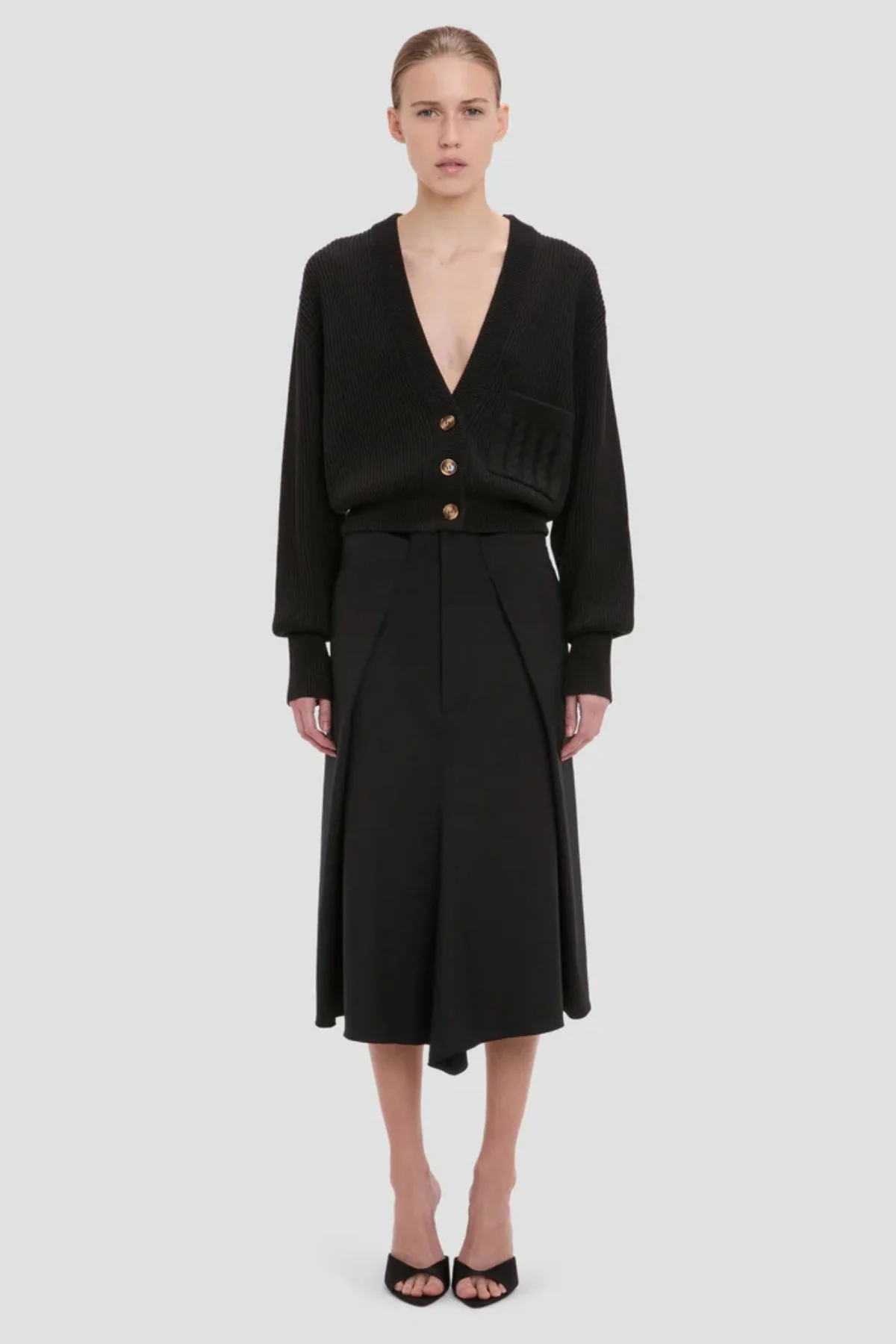 Victoria Beckham Cable Pocket Cardigan - Black - Image 2