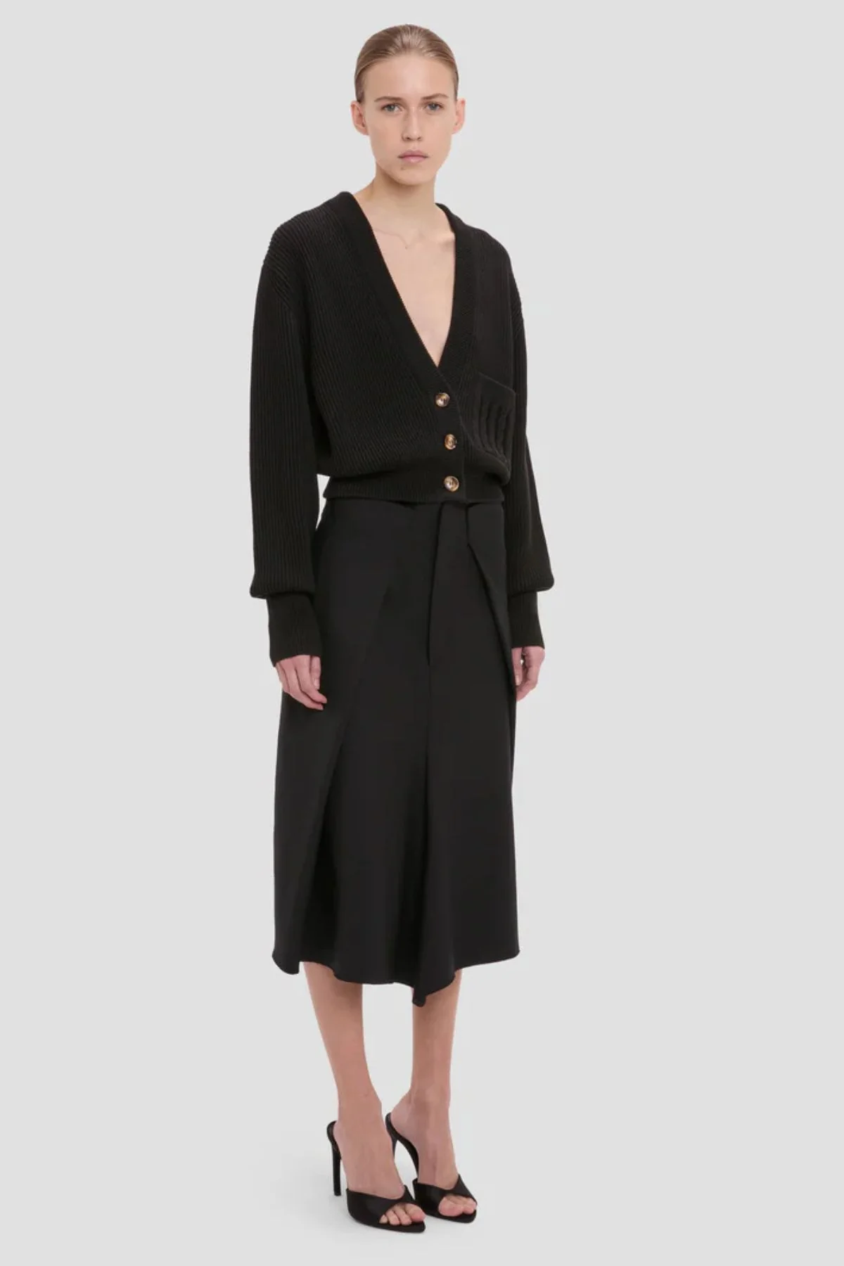 Victoria Beckham Cable Pocket Cardigan - Black - Image 3