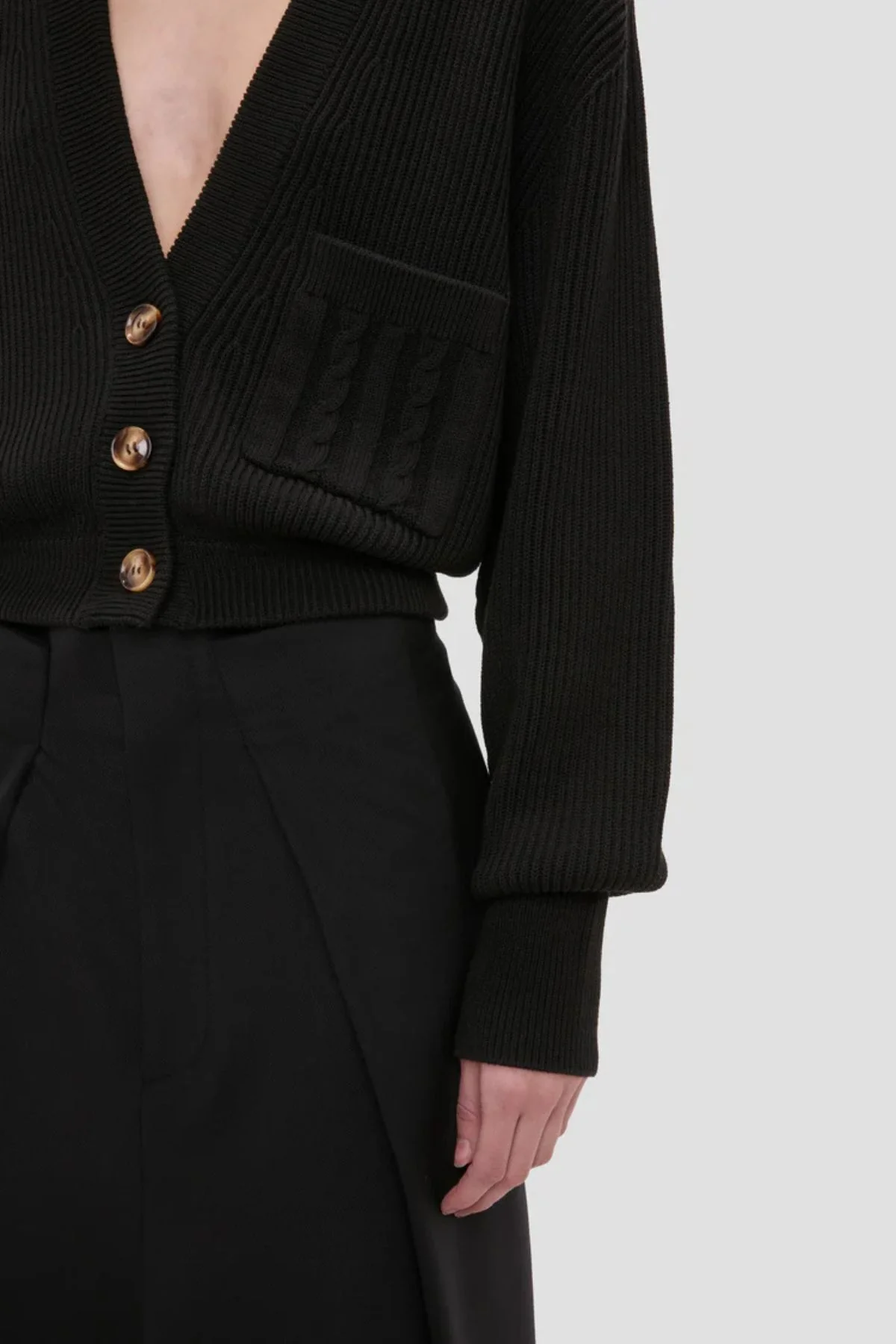 Victoria Beckham Cable Pocket Cardigan - Black - Image 5
