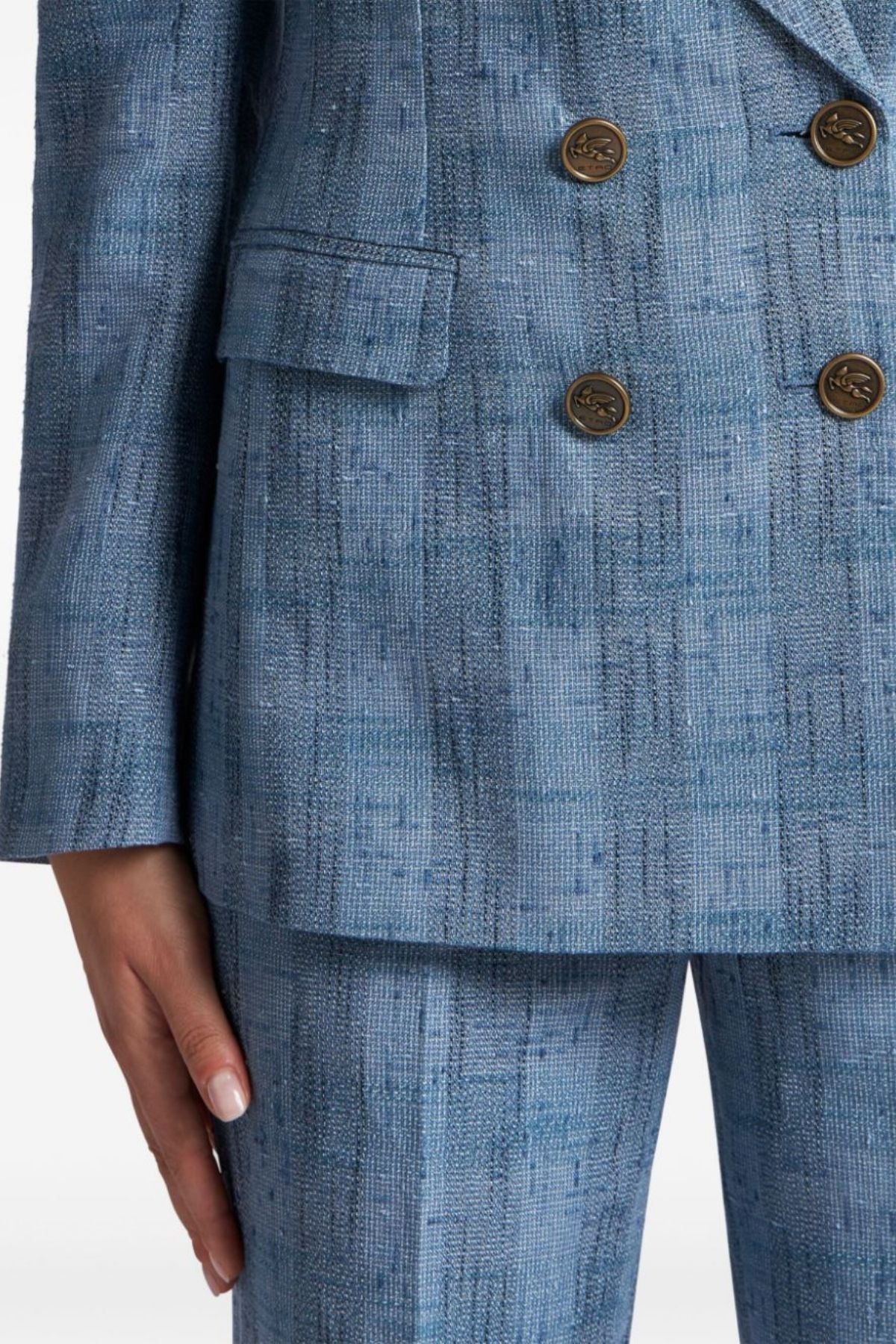 Etro Check Double Breasted Blazer - Blue - Image 4