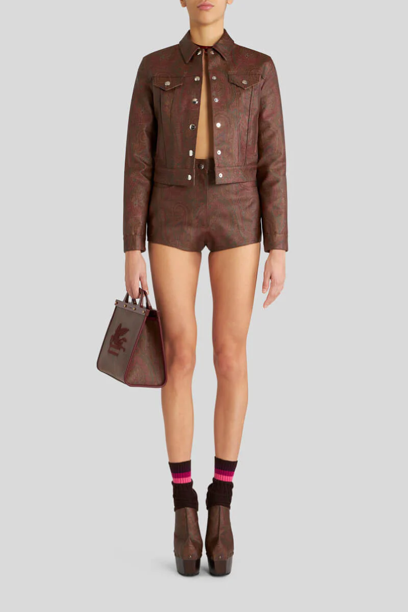 Etro Paisley Jacquard Coated Denim Jacket - Red - Image 2