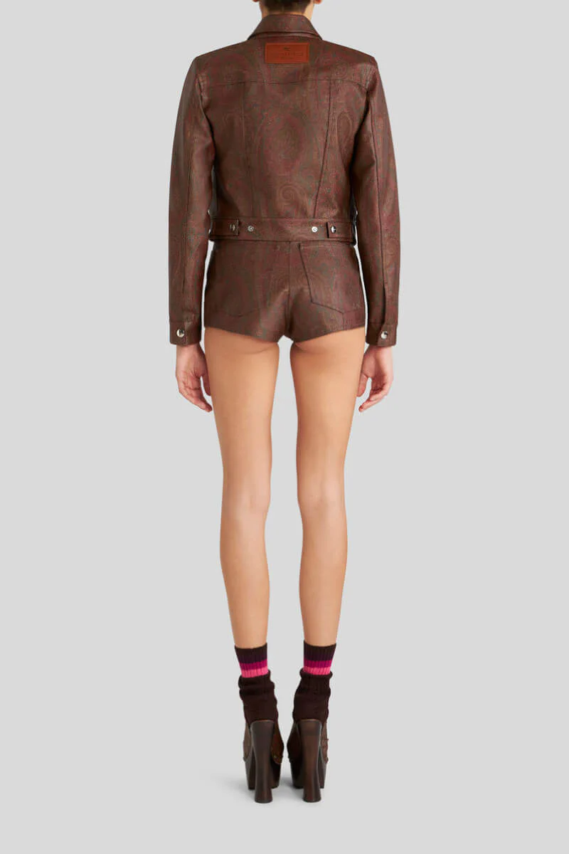 Etro Paisley Jacquard Coated Denim Jacket - Red - Image 3